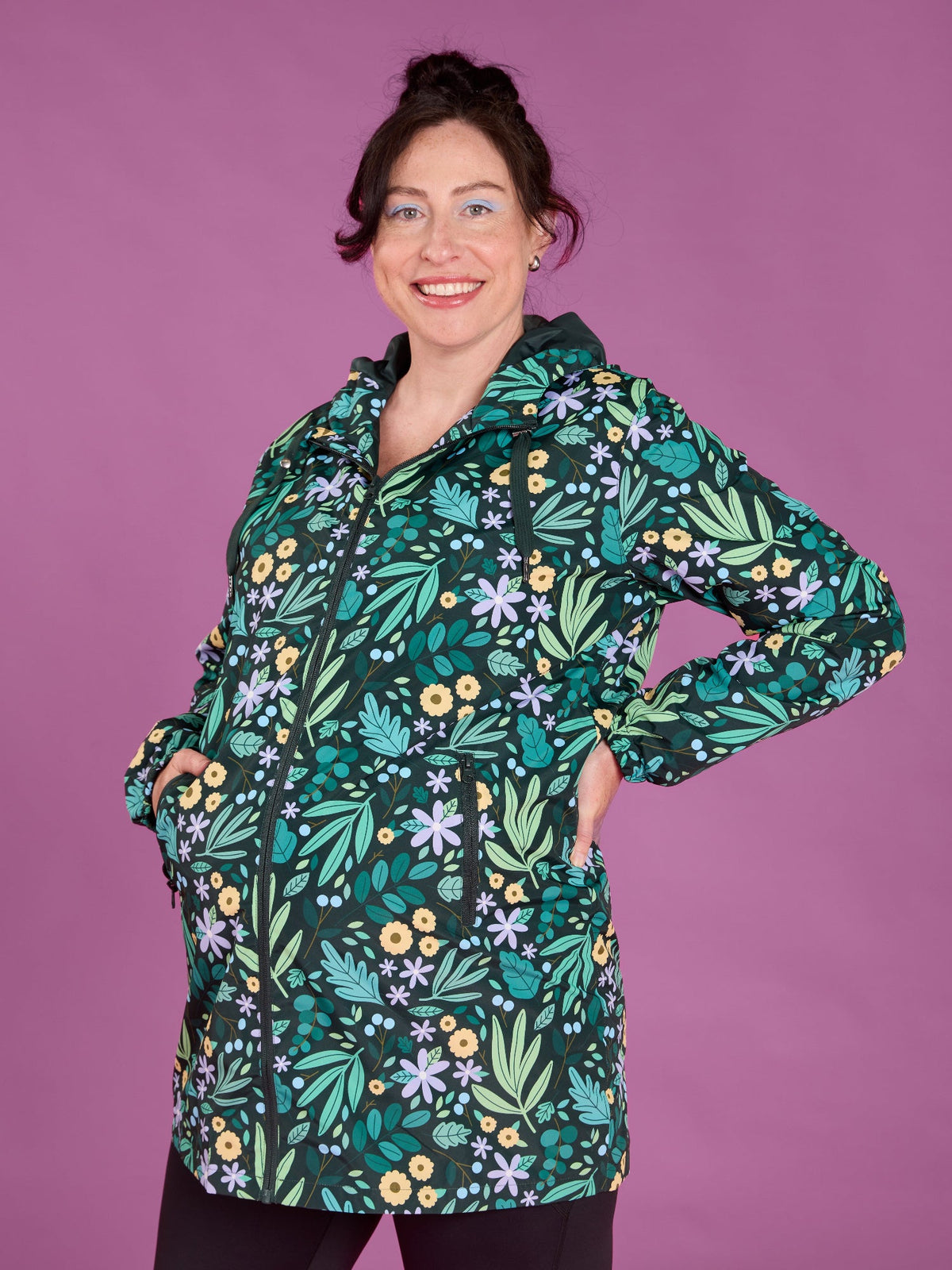 Leaves & Blooms Longline Raincoat - maternity and nursing friendly raincoats