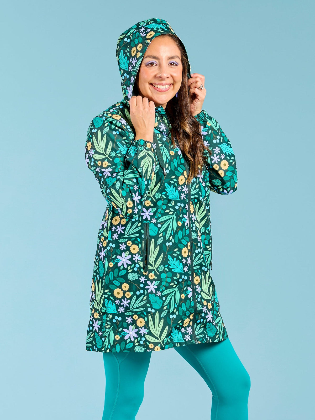 Leaves & Blooms Longline Raincoat - maternity and nursing friendly raincoats