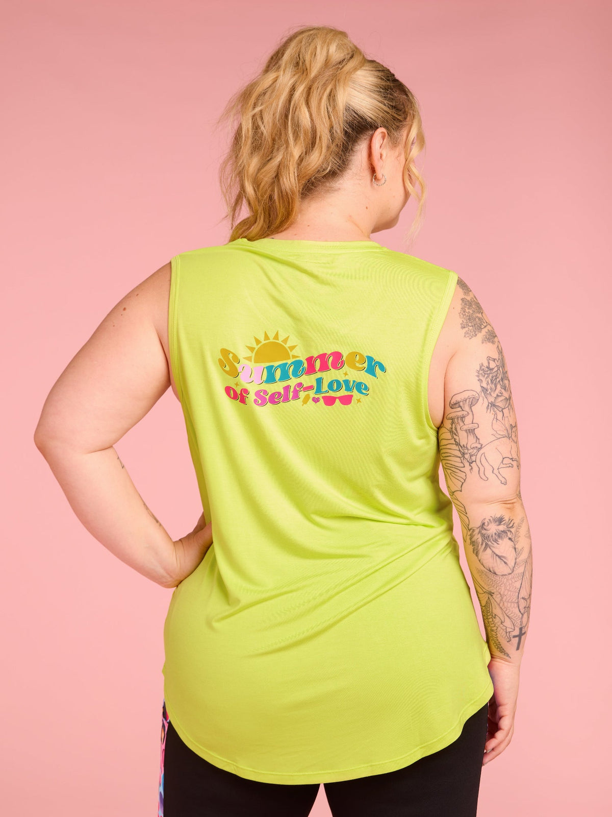 Lime Yellow Active Curve Tank - organic cotton tank with positive message