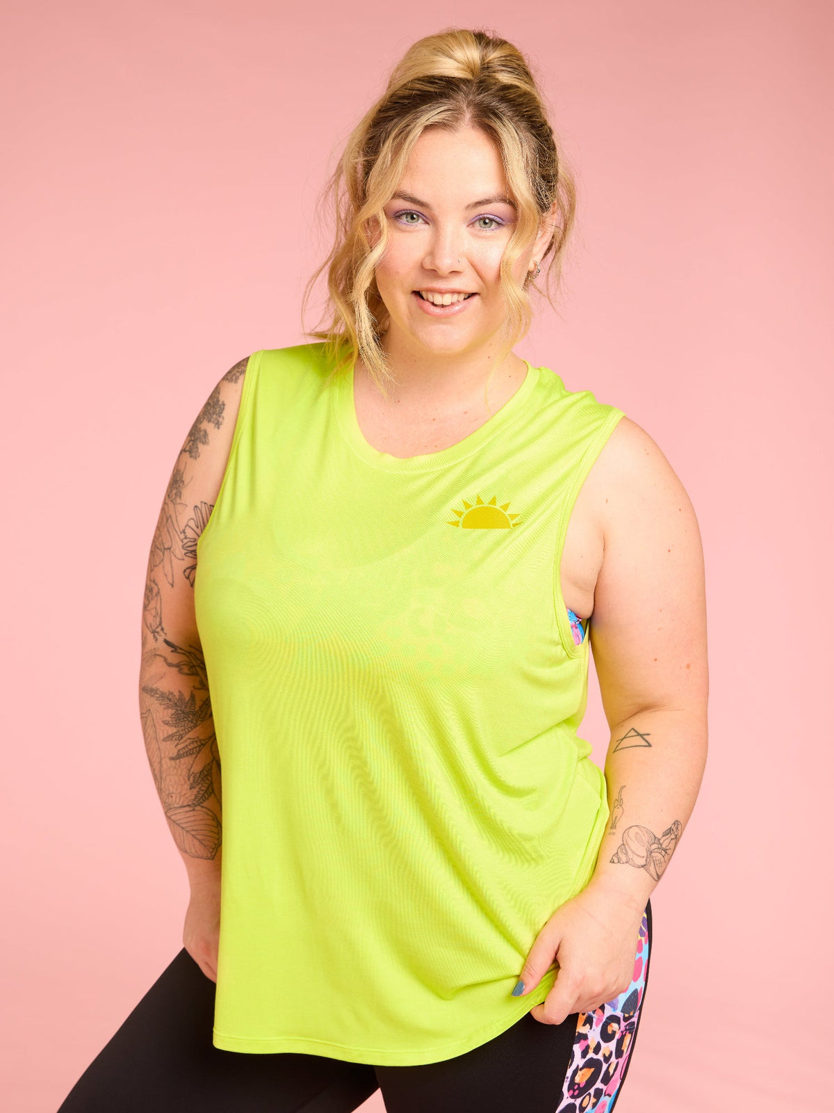 Lime Yellow Active Curve Tank - activewear curve tank top plus size