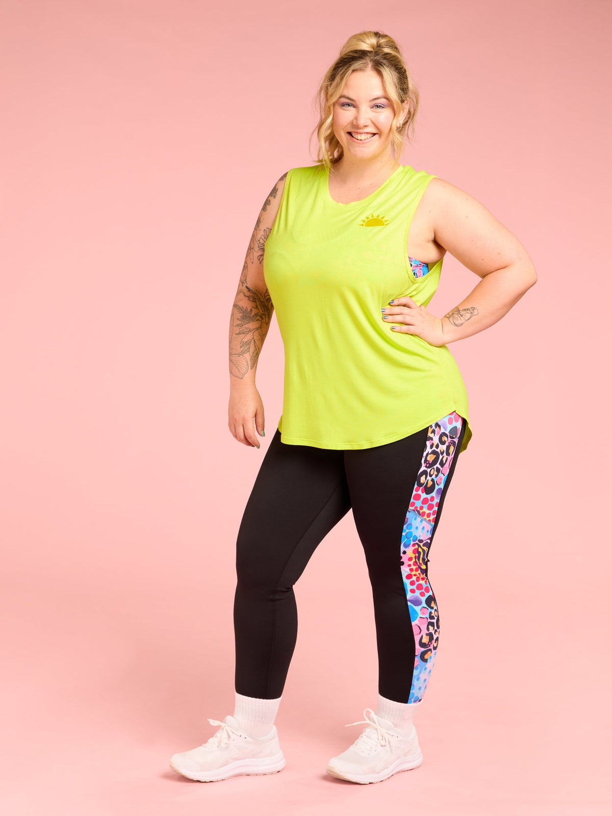 Lime Yellow Active Curve Tank - lime yellow long curve hem tank top