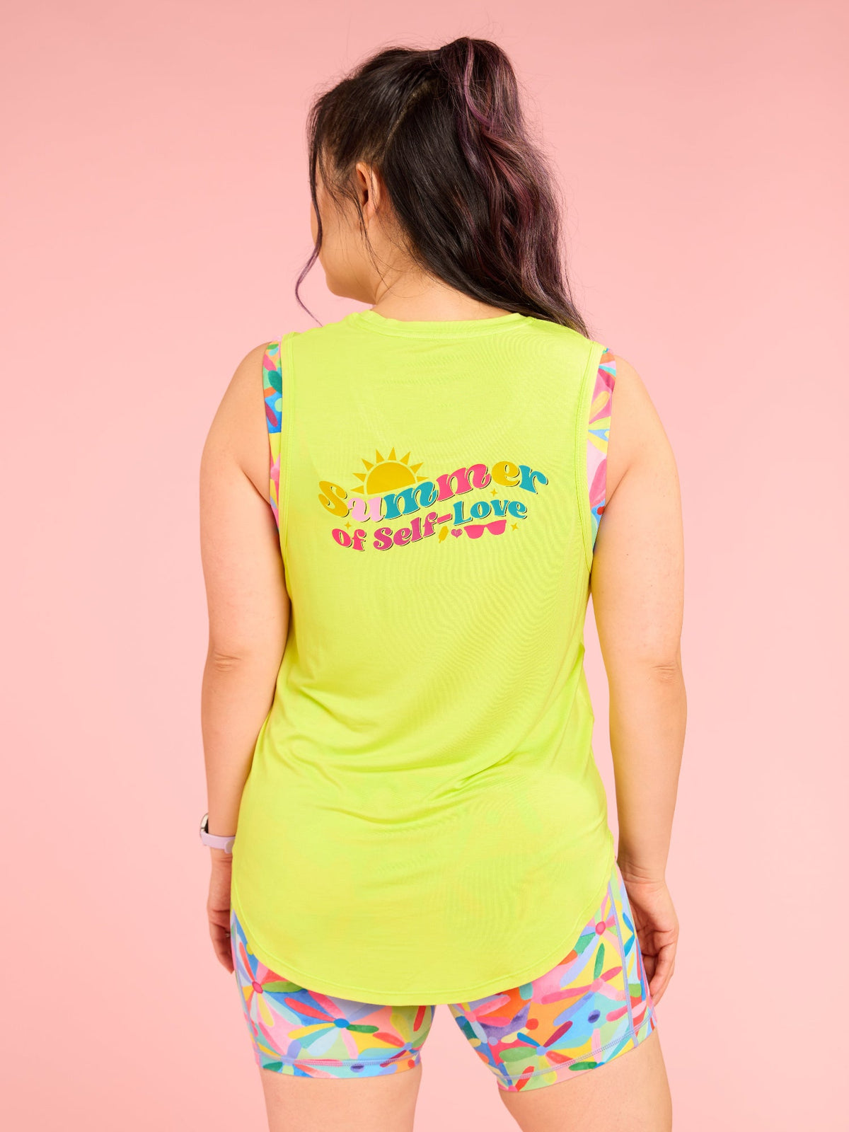 Lime Yellow Active Curve Tank - moisture wicking tank with positive message