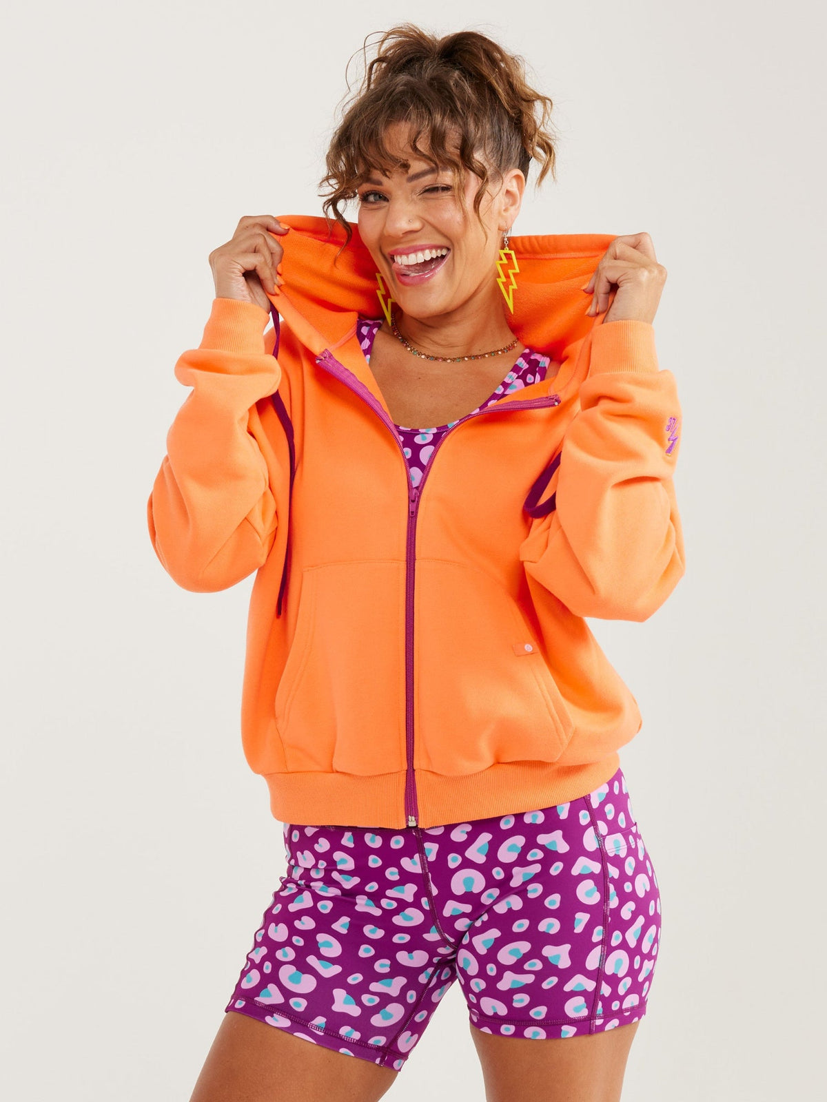 Lucy Zip Up Cropped Hoodie - Orange