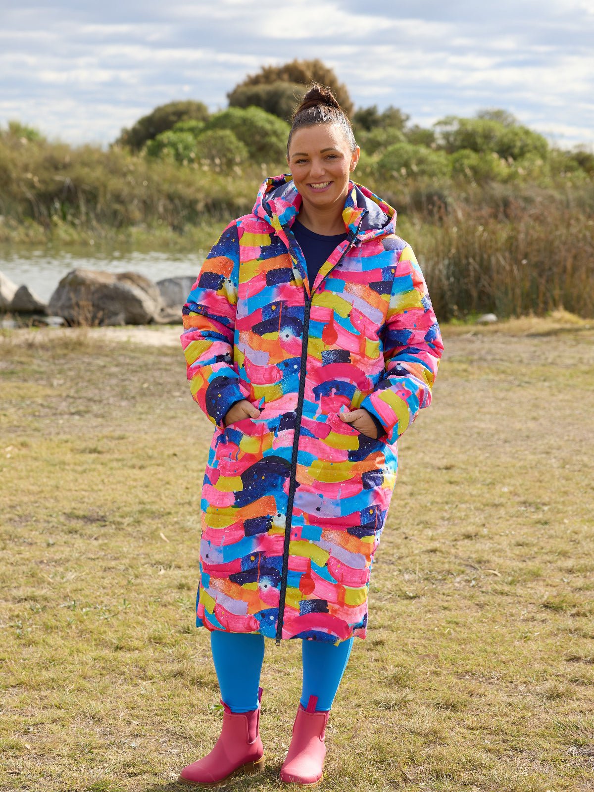 Neon Flow Longline Hooded Puffer Jacket (PREORDER)