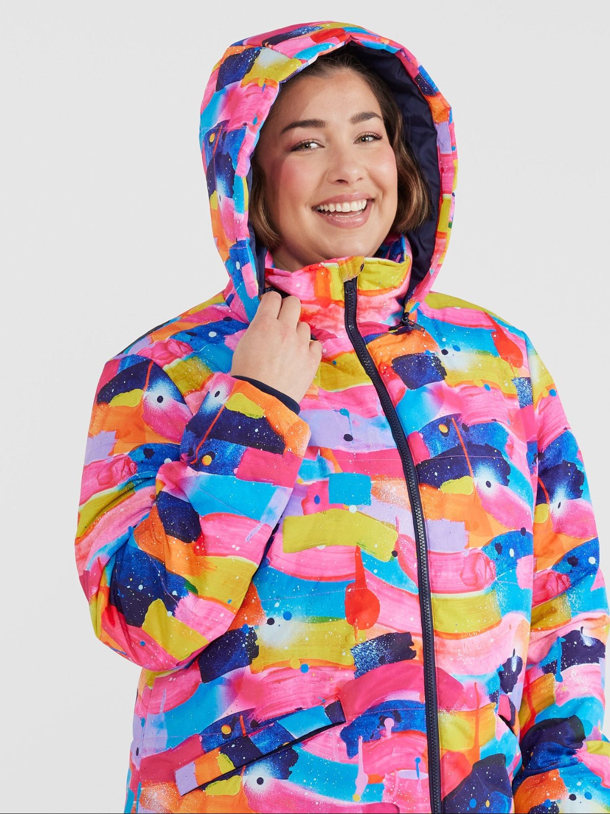 Neon Flow Longline Hooded Puffer Jacket
