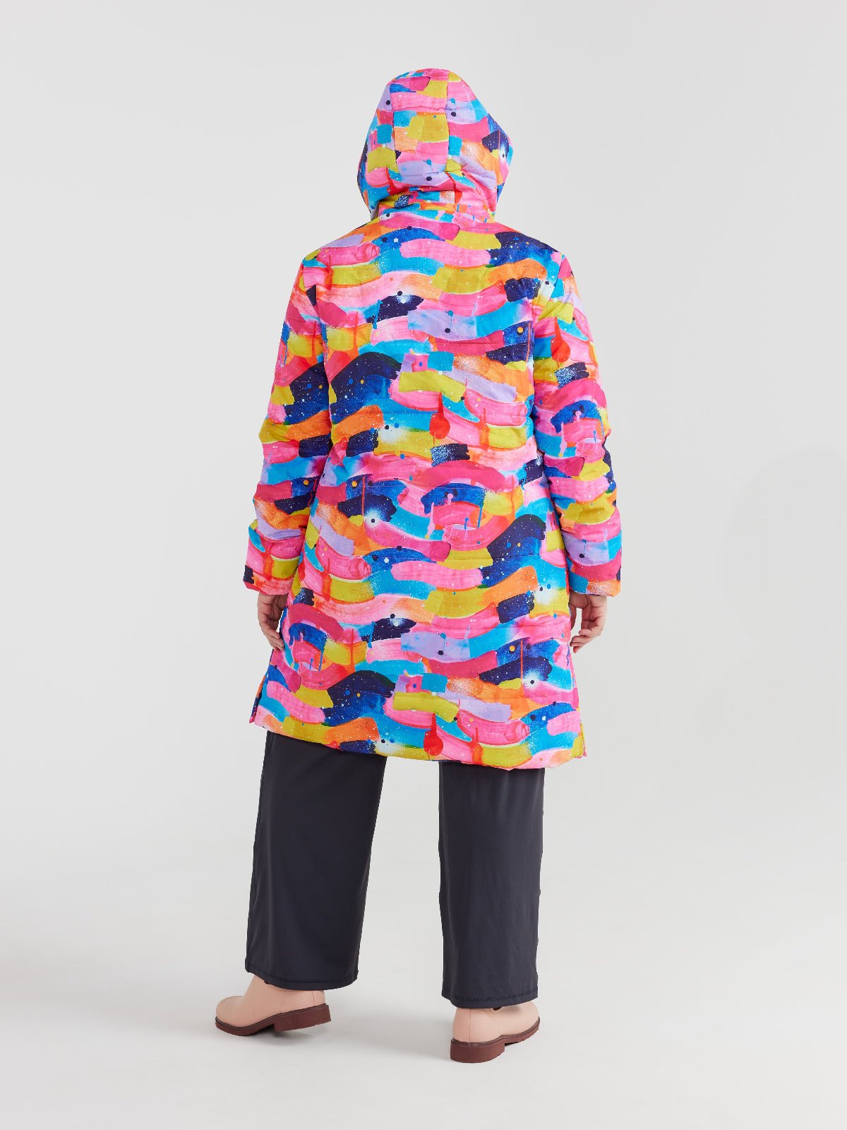 Neon Flow Longline Hooded Puffer Jacket