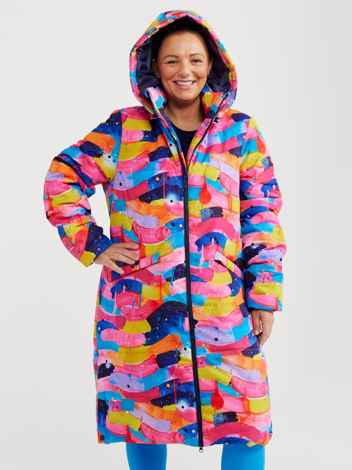Neon Flow Longline Hooded Puffer Jacket (PREORDER)