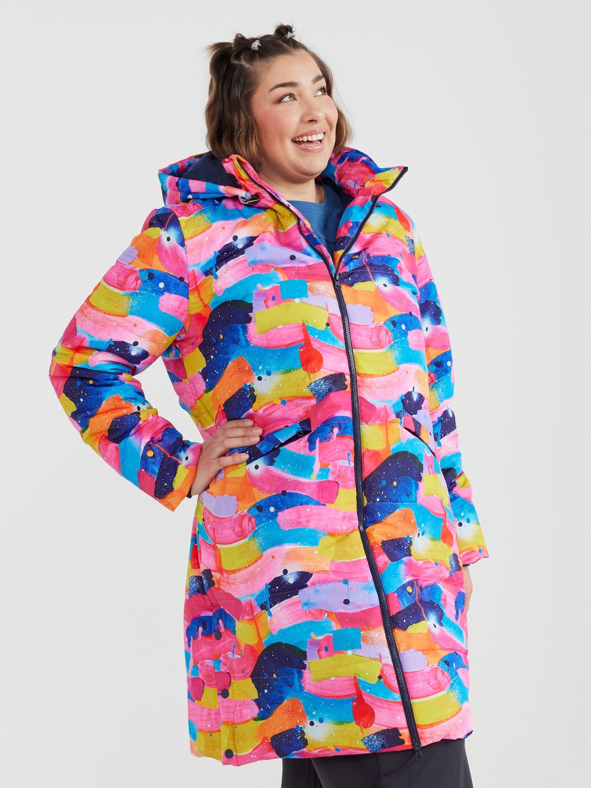 Neon Flow Longline Hooded Puffer Jacket