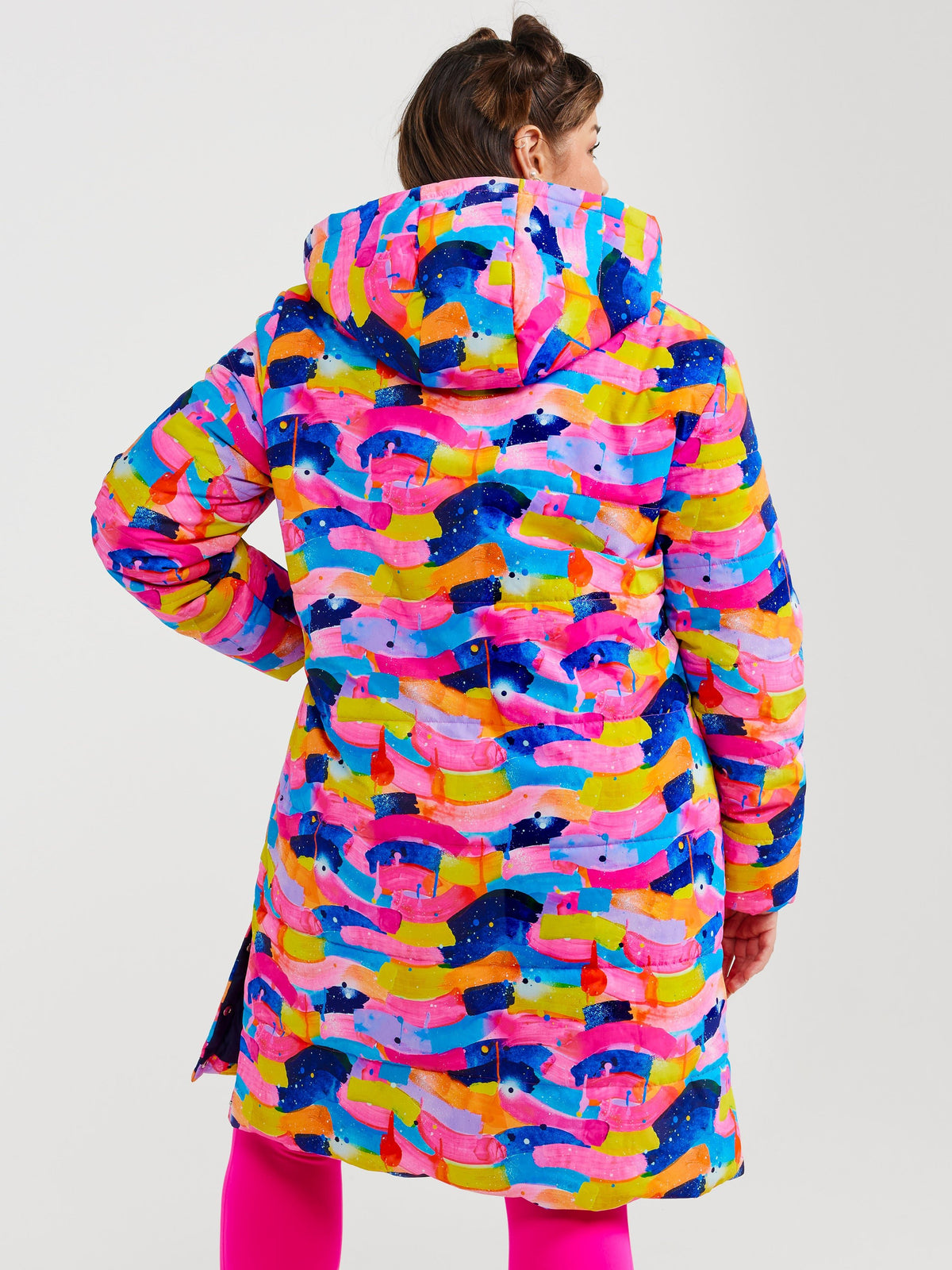 Neon Flow Longline Hooded Puffer Jacket (PREORDER)