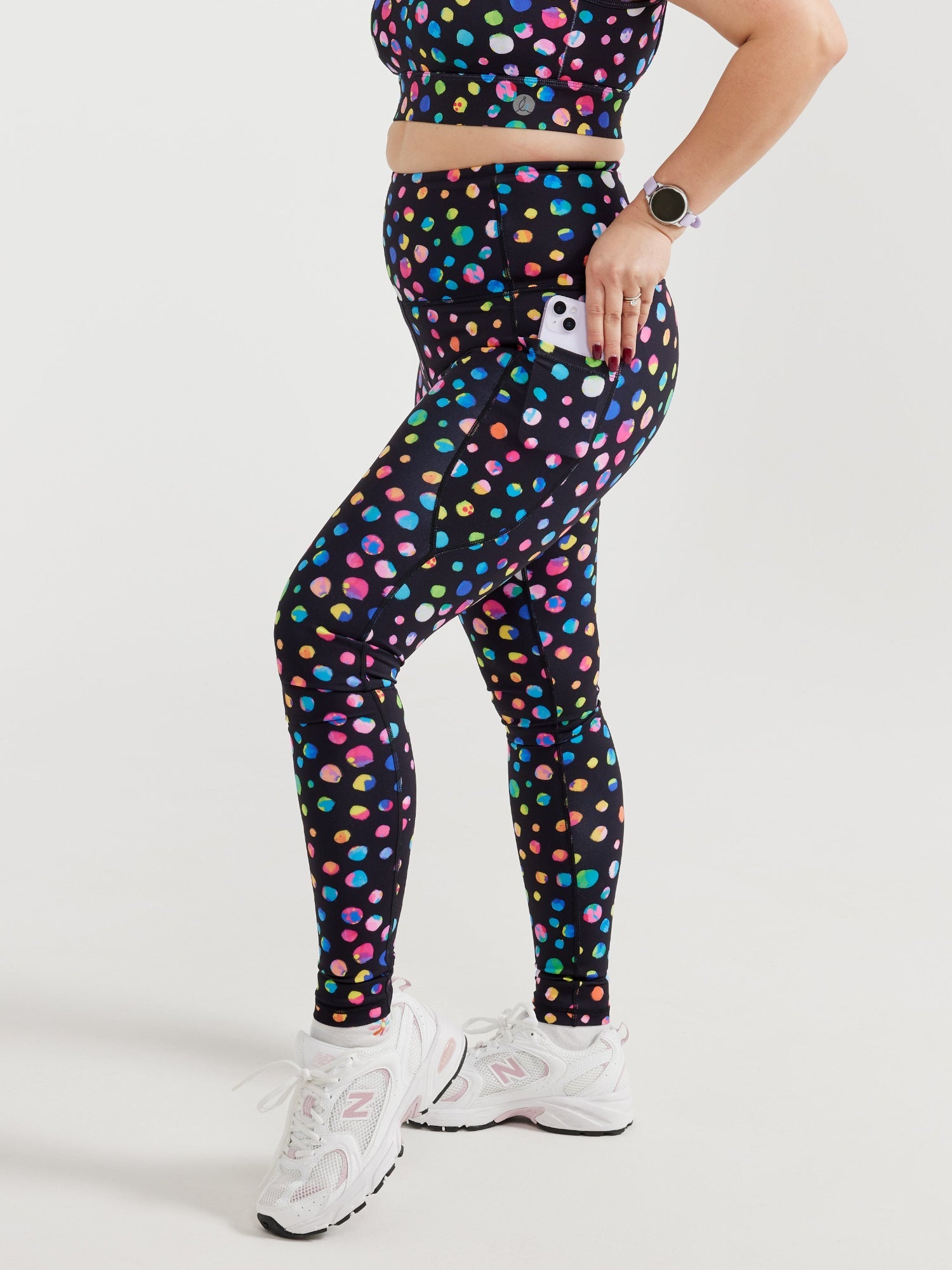 Night Polka Embrace Legging: Full Length, worn by Faye