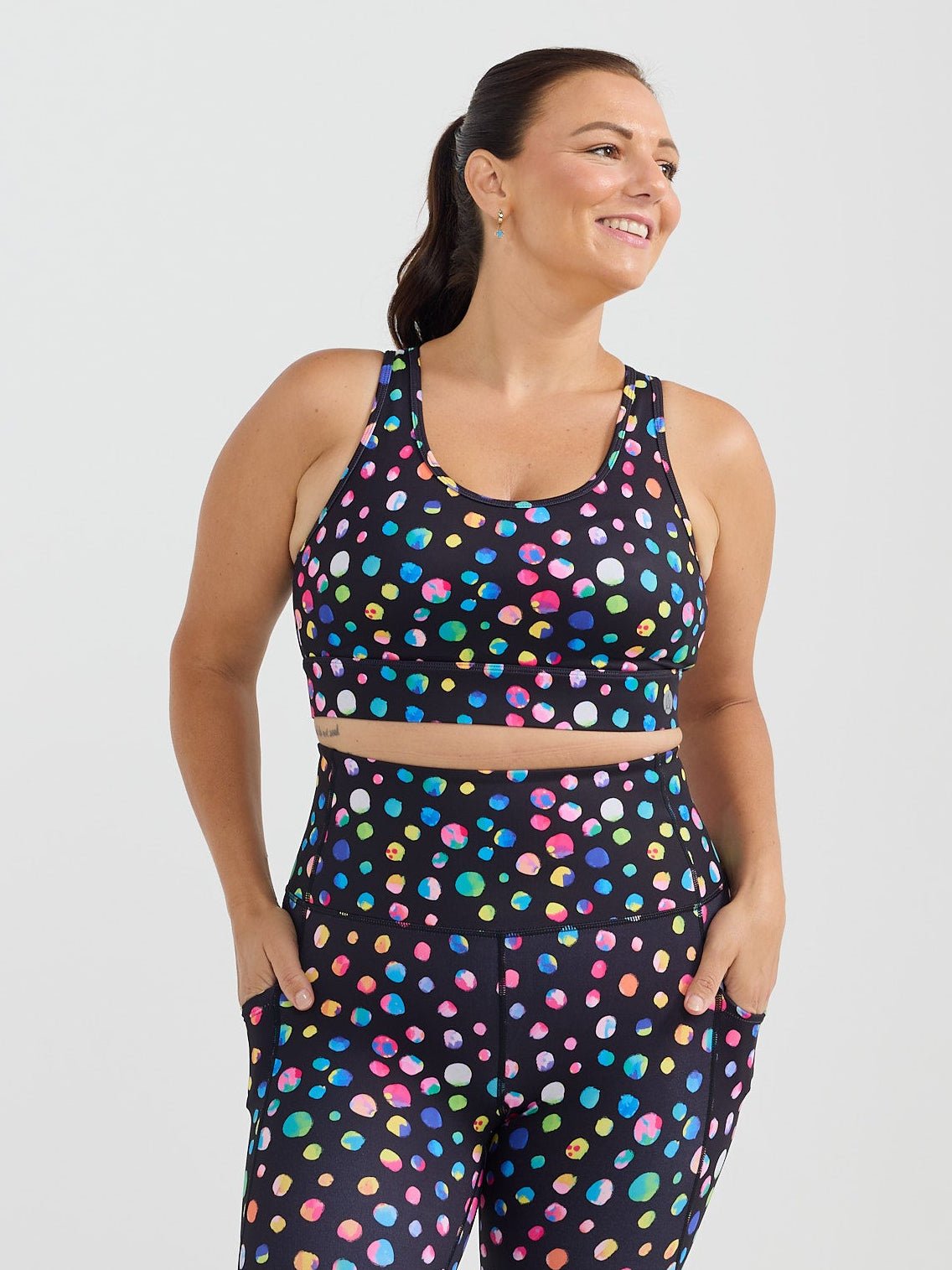Night Polka Liberty Hookback Crop - Kasey Rainbow print