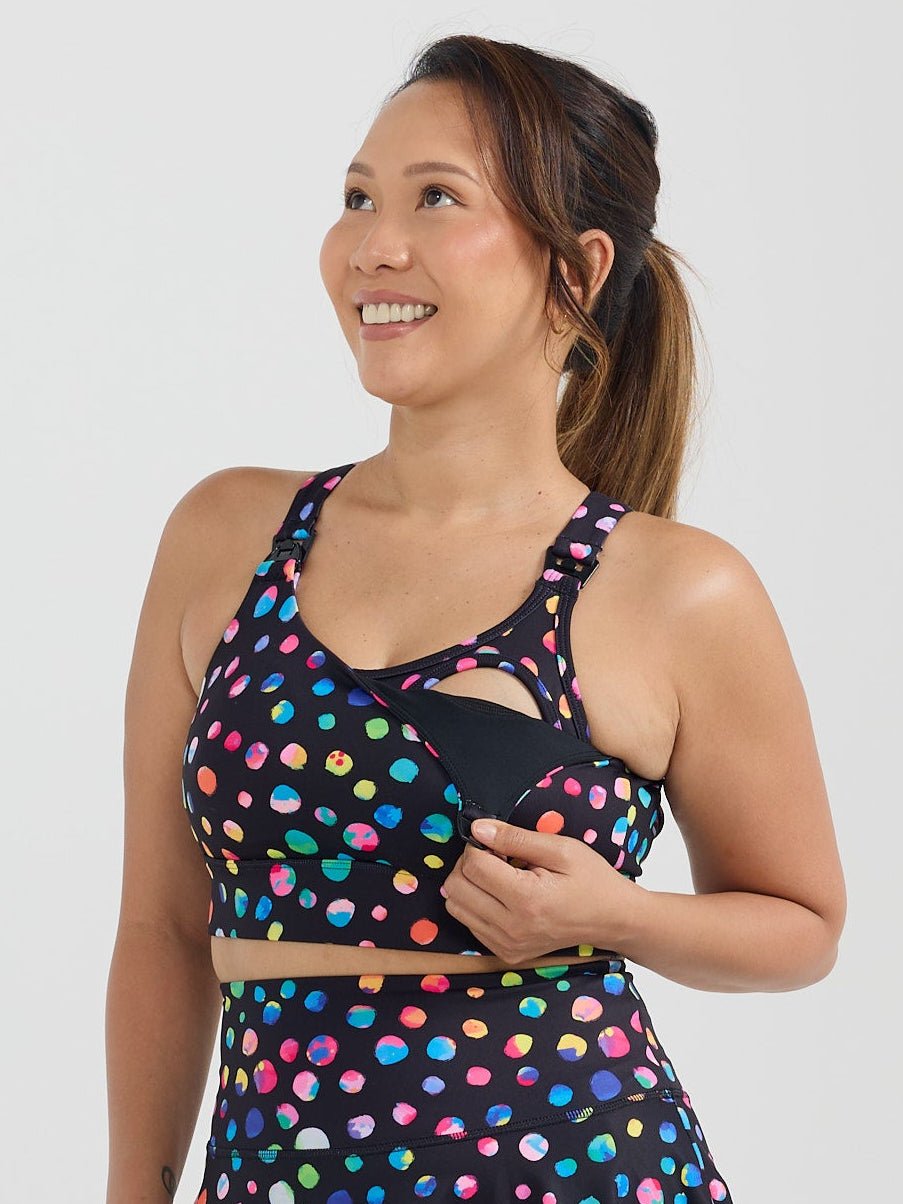 Night Polka Liberty Hookback Nursing Crop - Nursing Sports bra clip back