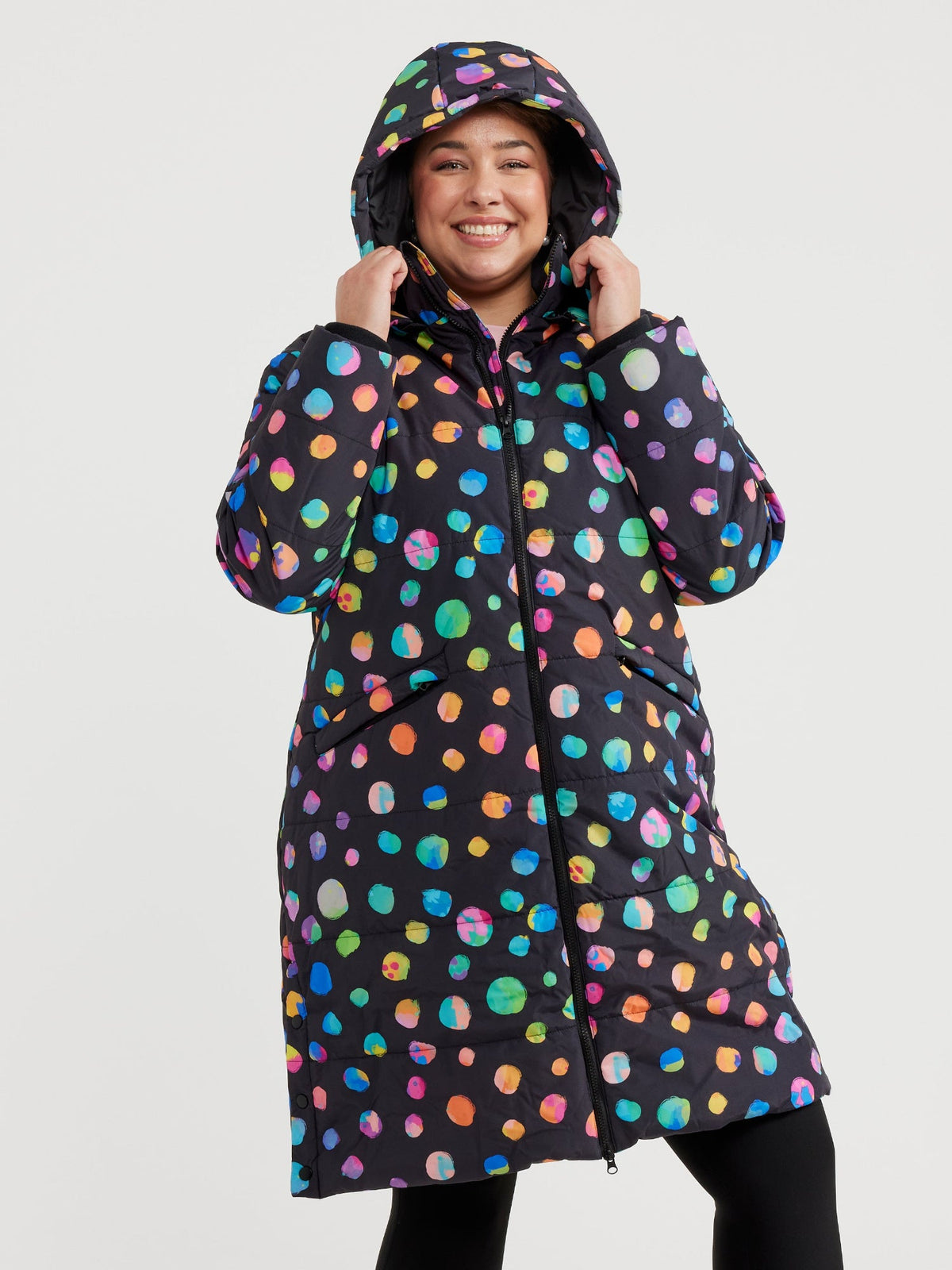Night Polka Longline Hooded Puffer Jacket