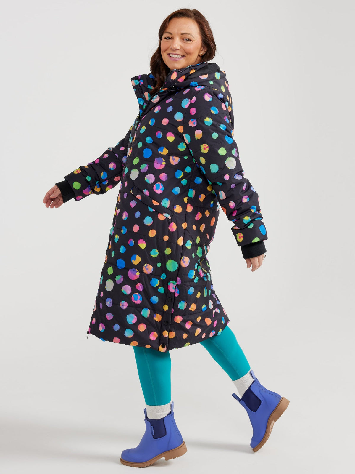 Night Polka Longline Hooded Puffer Jacket
