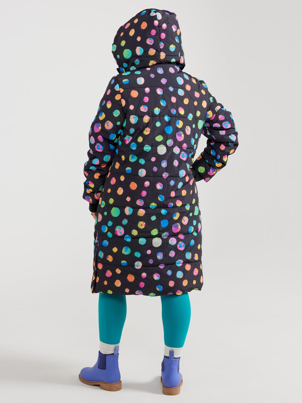 Night Polka Longline Hooded Puffer Jacket