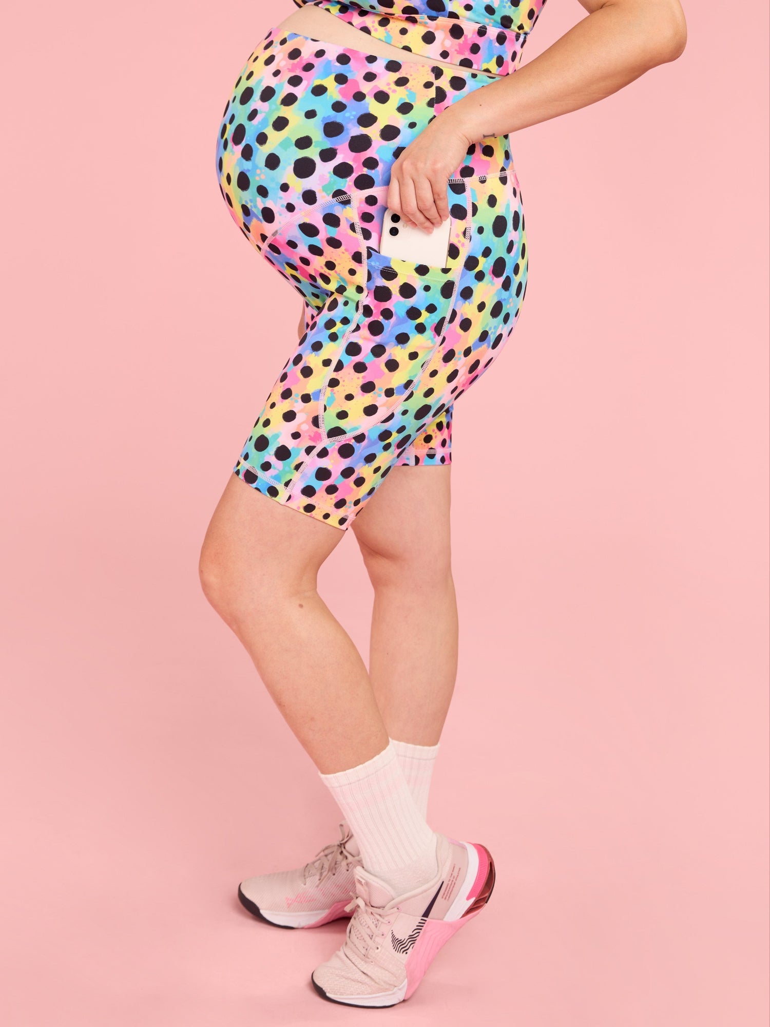 Polka Party Maternity Bike Shorts - maternity high waisted bike shorts compression maternity bike shorts