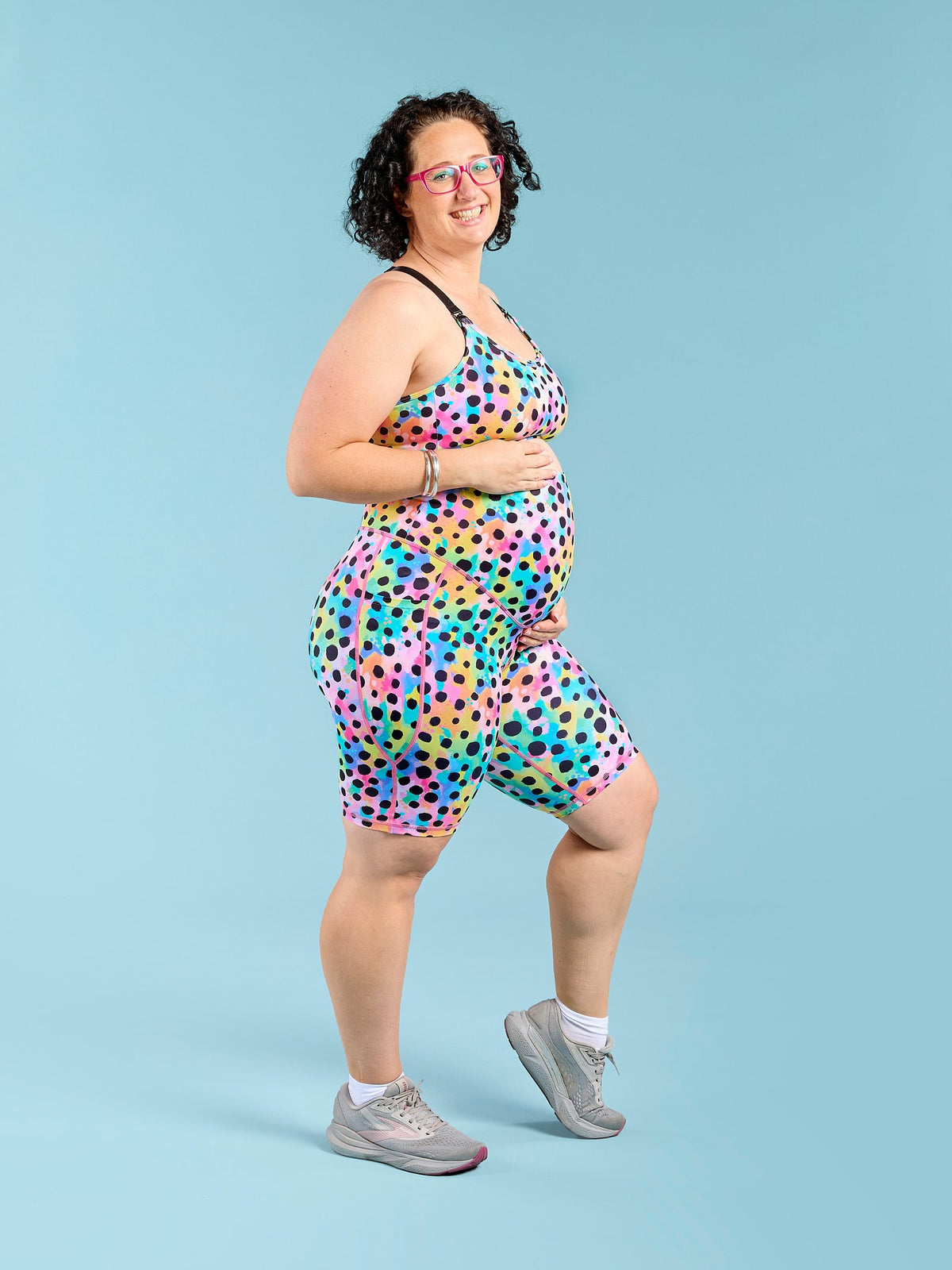 Polka Party Maternity Bike Shorts - supportive no roll down bike shorts compression