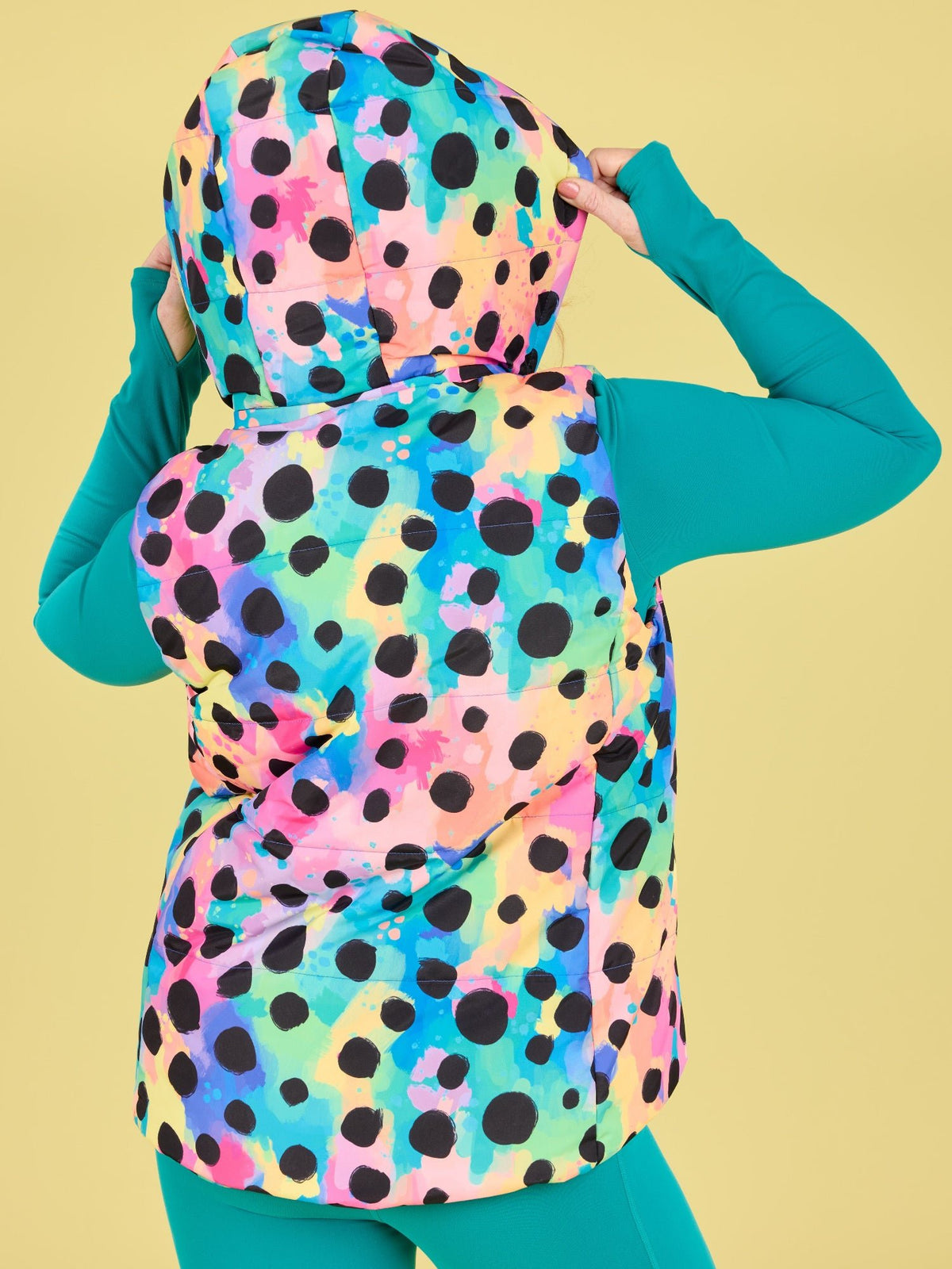 Polka Party Reversible Hooded Puffer Vest- Adults - hooded puffer vest waterproof removable hood