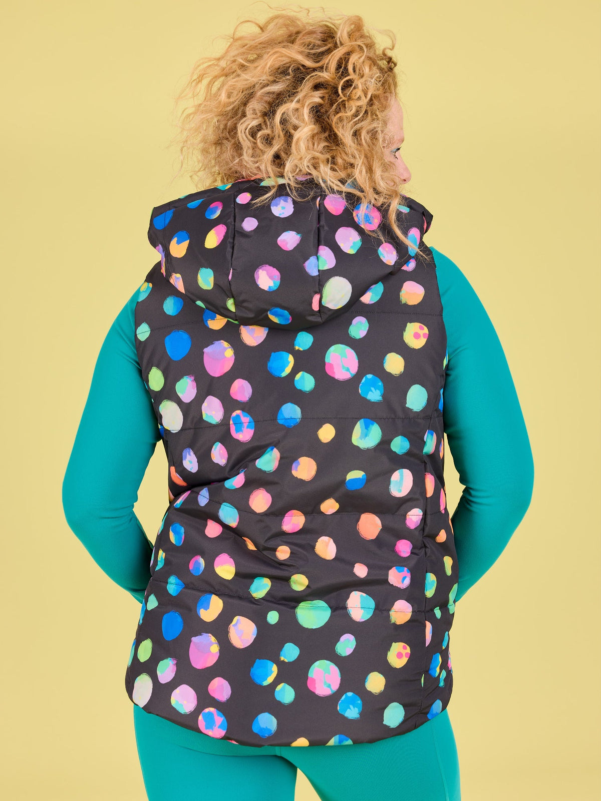 Polka Party Reversible Hooded Puffer Vest- Adults - petite women puffer vest, cosy