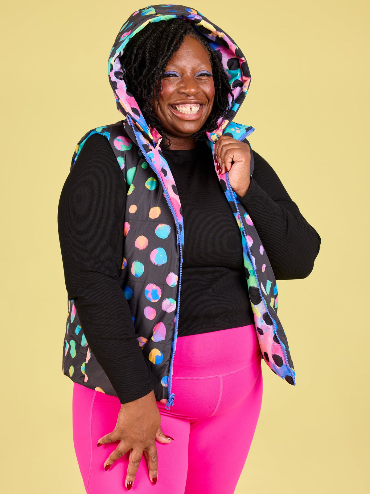 Polka Party Reversible Hooded Puffer Vest- Adults - plus sized comfy hooded puffer vest women