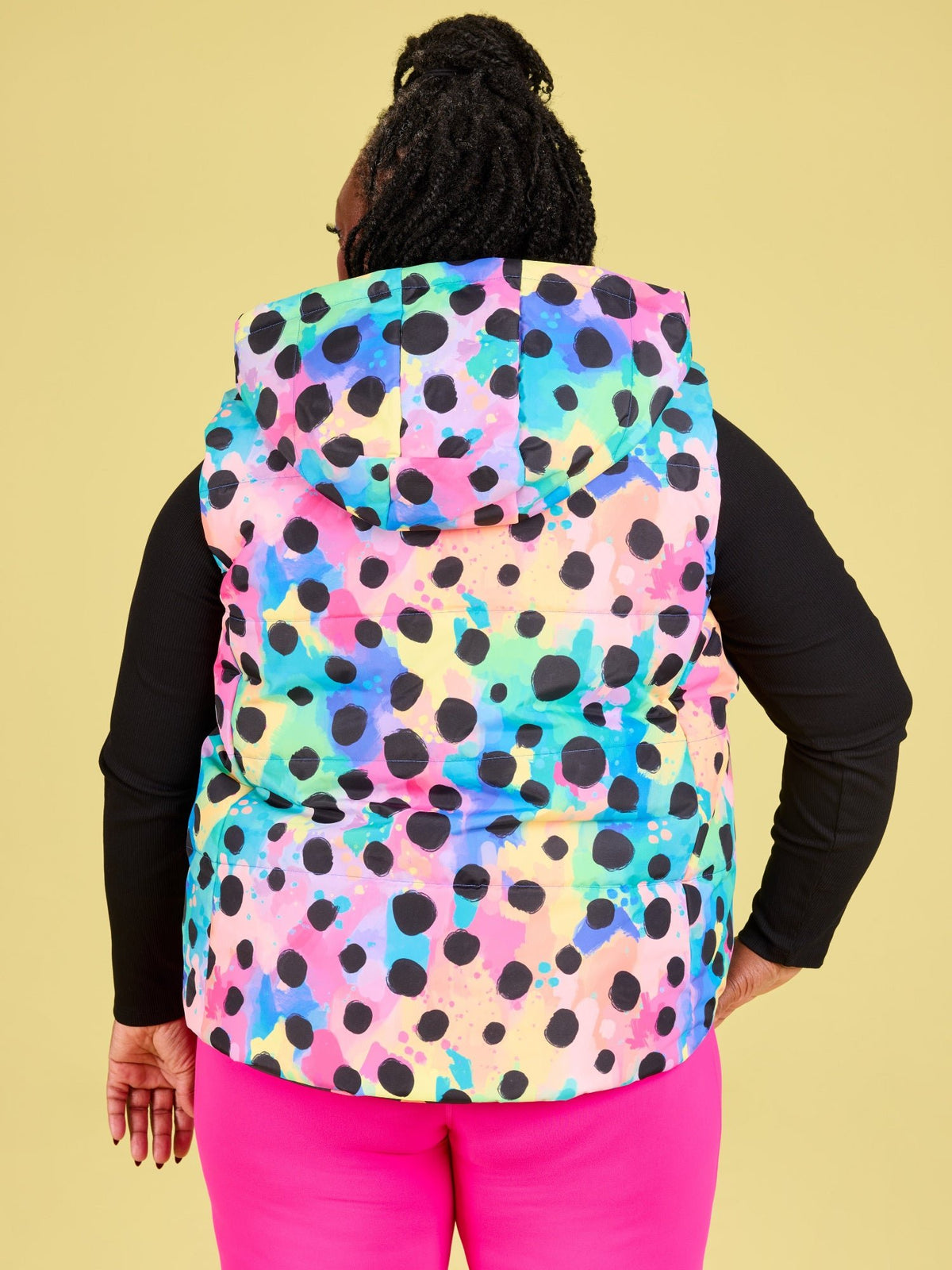 Polka Party Reversible Hooded Puffer Vest- Adults - Plus size warm cosy puffer vest