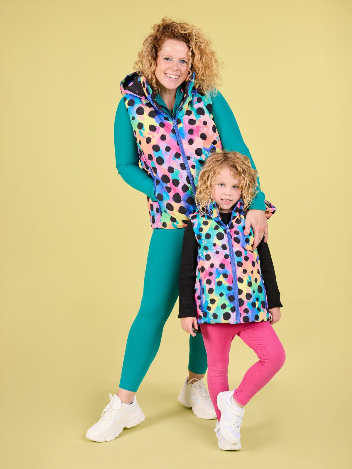 Polka Party Reversible Hooded Puffer Vest- Adults - Matching mother and children reversible puffer