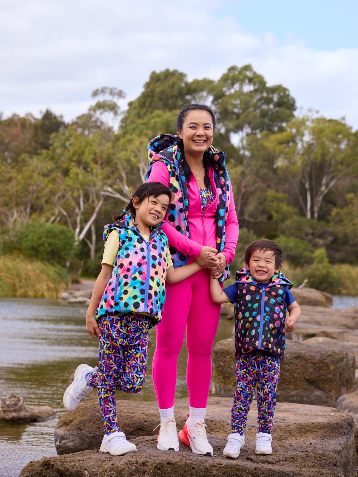 Polka Party Reversible Hooded Puffer Vest - Kids - family matching Kasey Rainbow colourful waterproof