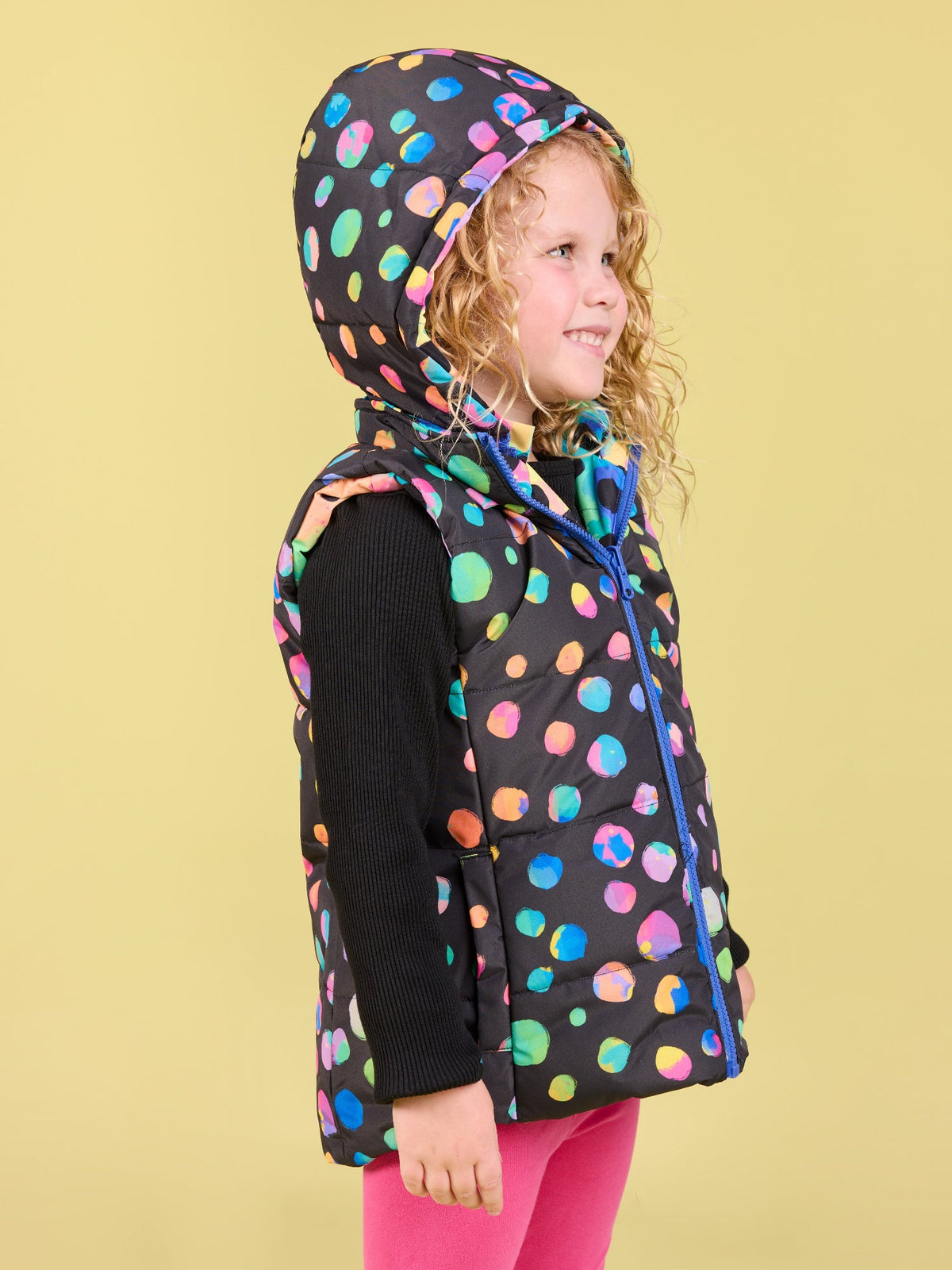Polka Party Reversible Hooded Puffer Vest - Kids - hooded colourful puffer vest