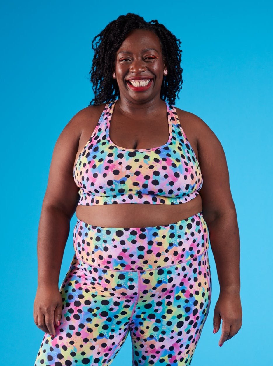 Polka Party Ultimate Racerback Crop - rainbow sports bra plus size