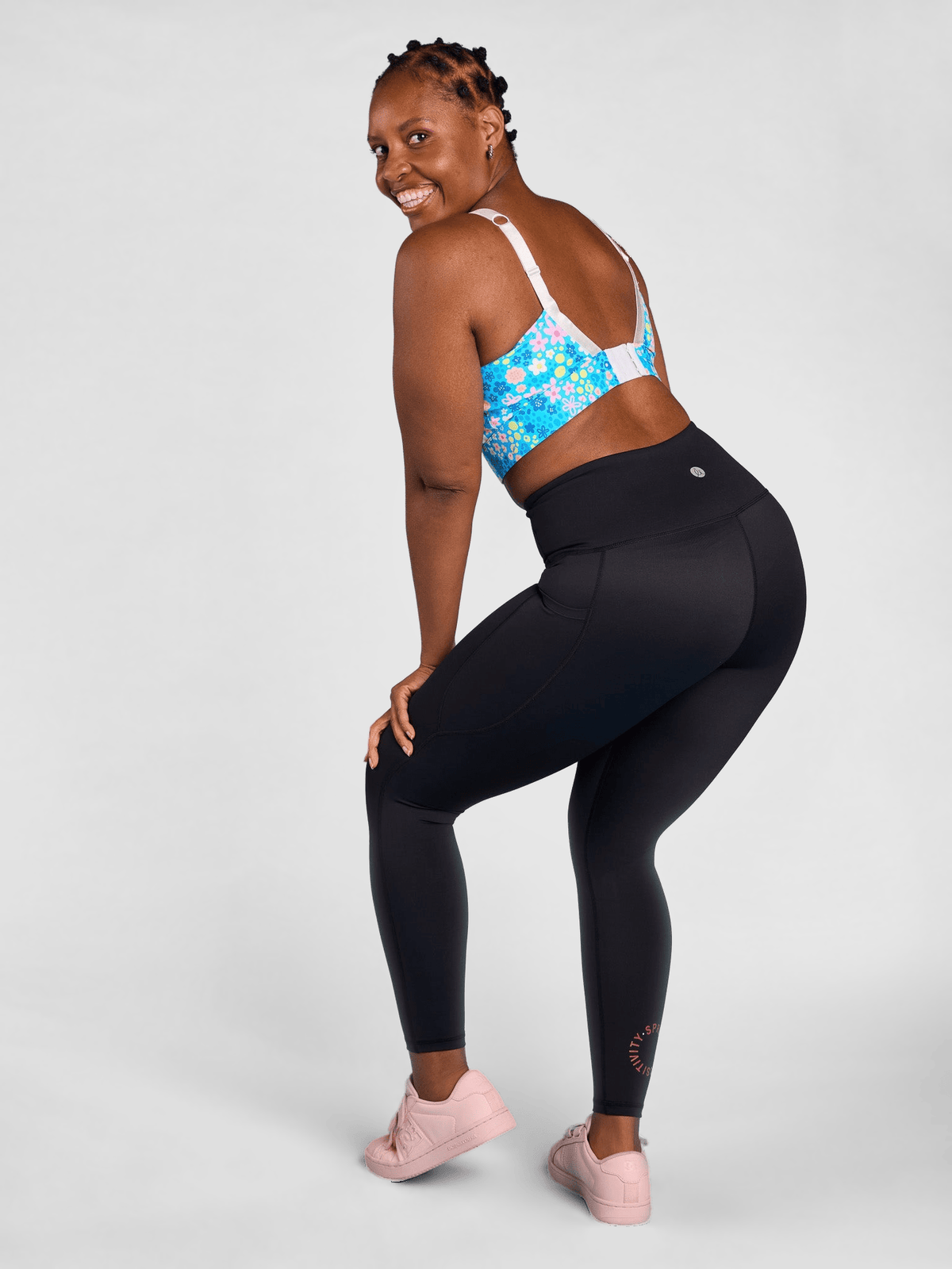 Rainbow at Heart Everyday Black Legging - 7/8 length - squat proof black tights, worn by Vanessa