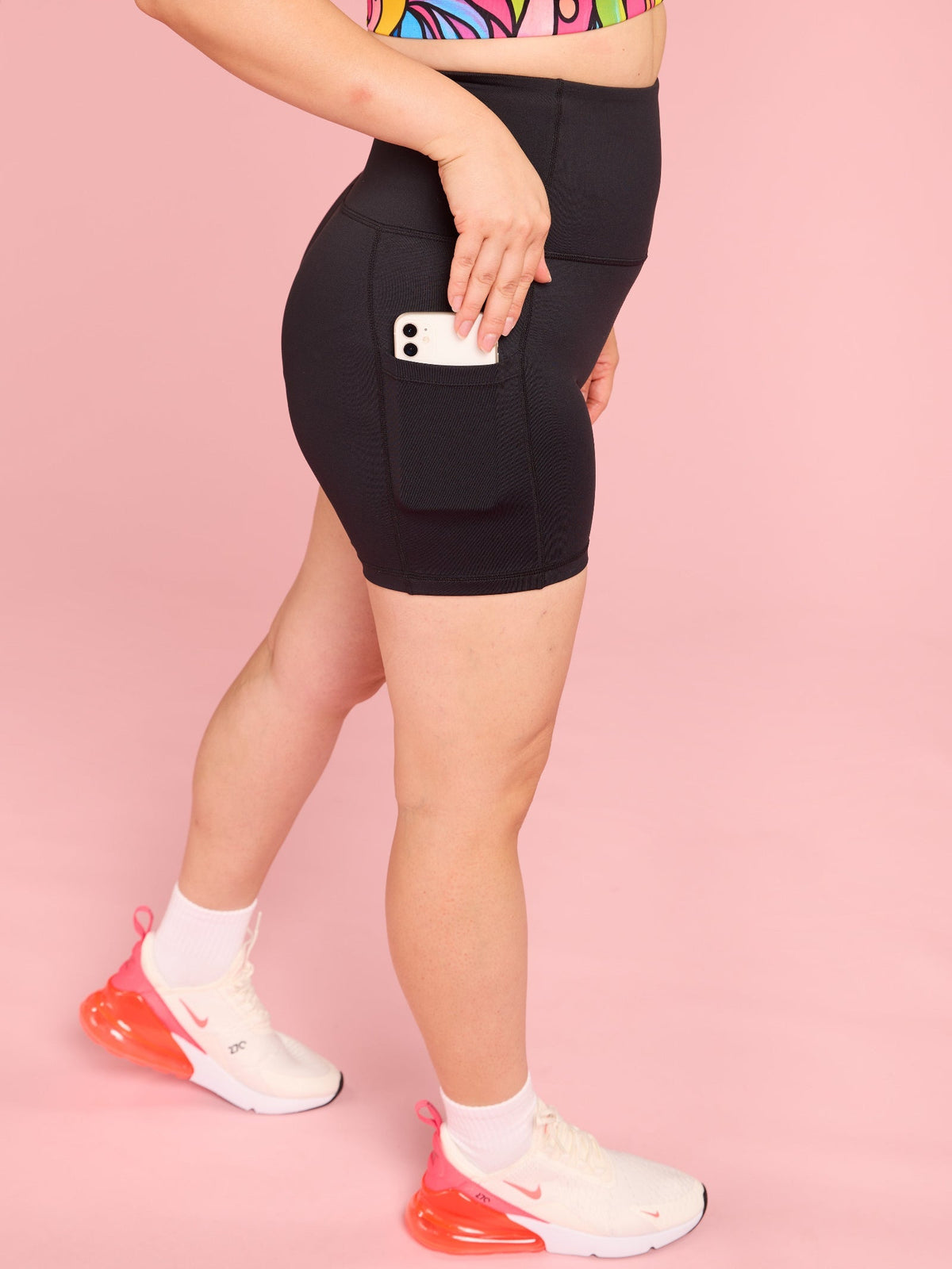 Everyday Black Shortie Shorts- mid tight black activewear shorts with pockets