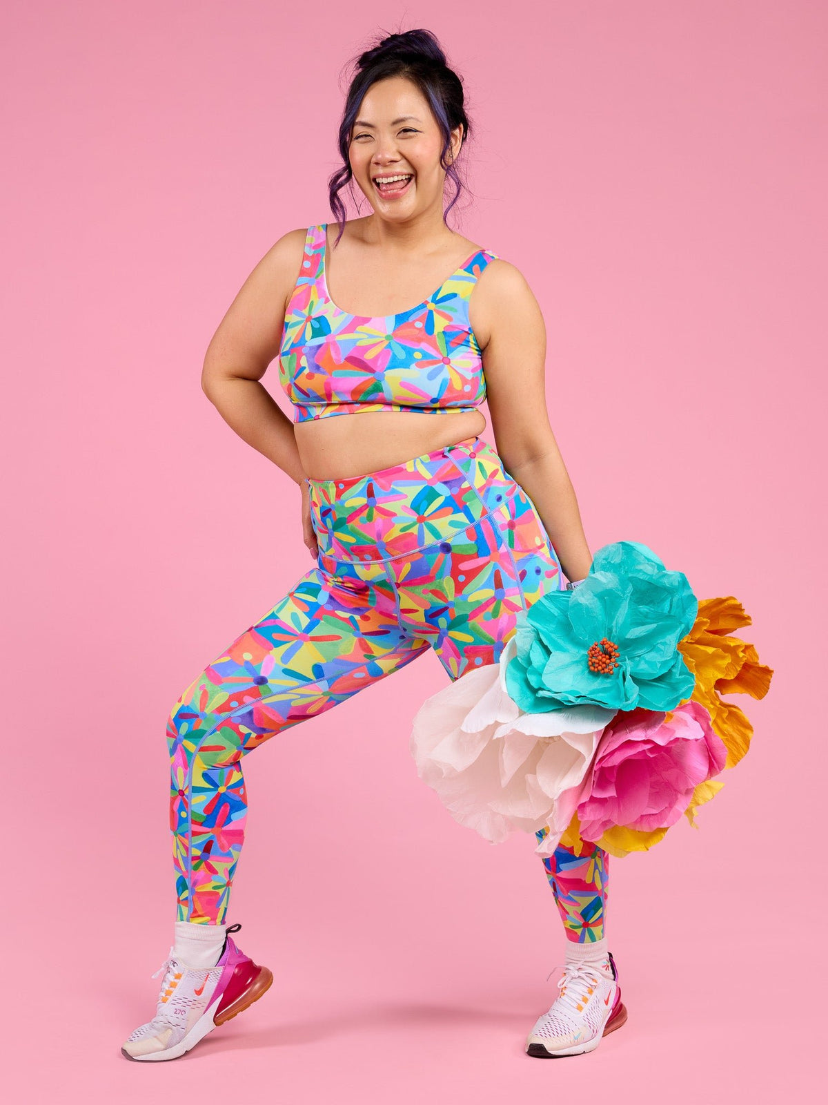 Rainbow Daisies Active Swim Crop