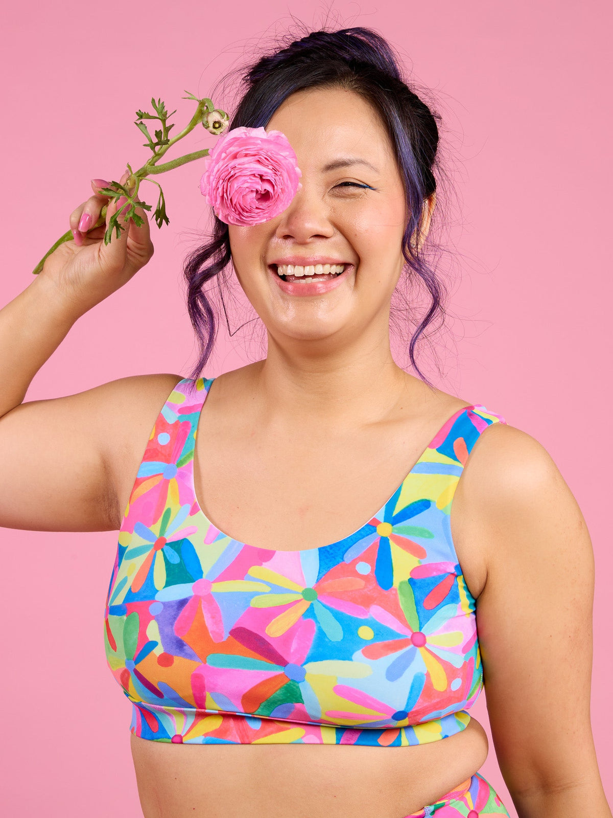 Rainbow Daisies Active Swim Crop