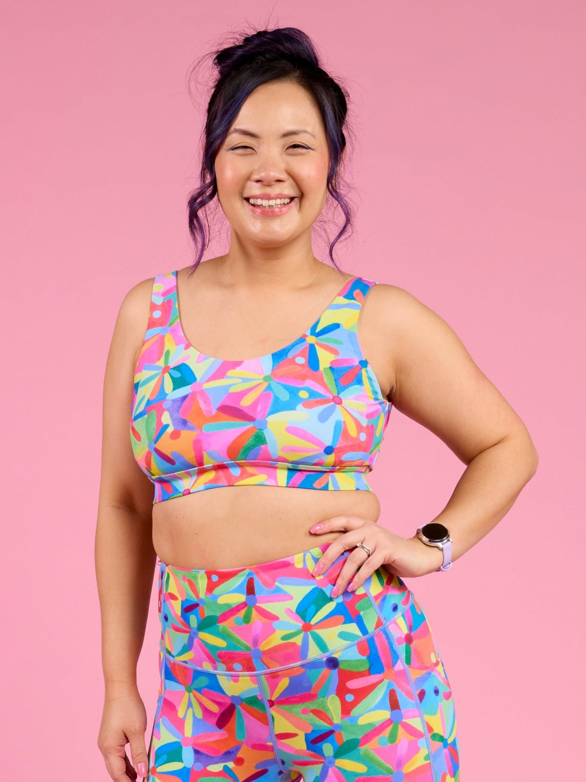 Rainbow Daisies Active Swim Crop