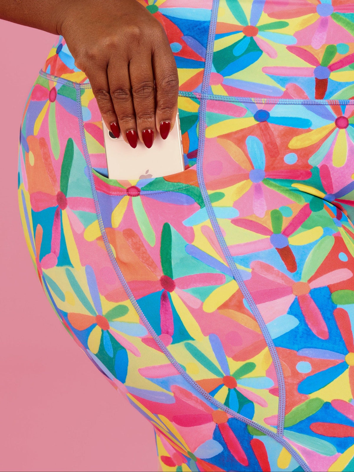 Rainbow Daisies Everyday Legging - 7/8 length - high waisted colourful leggings with pockets