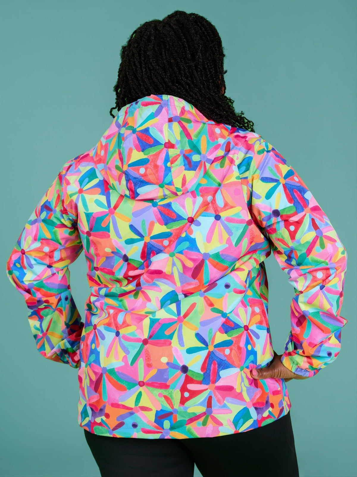 Rainbow Daisies Raincoat - Adults - colourful rain coats with good coverage