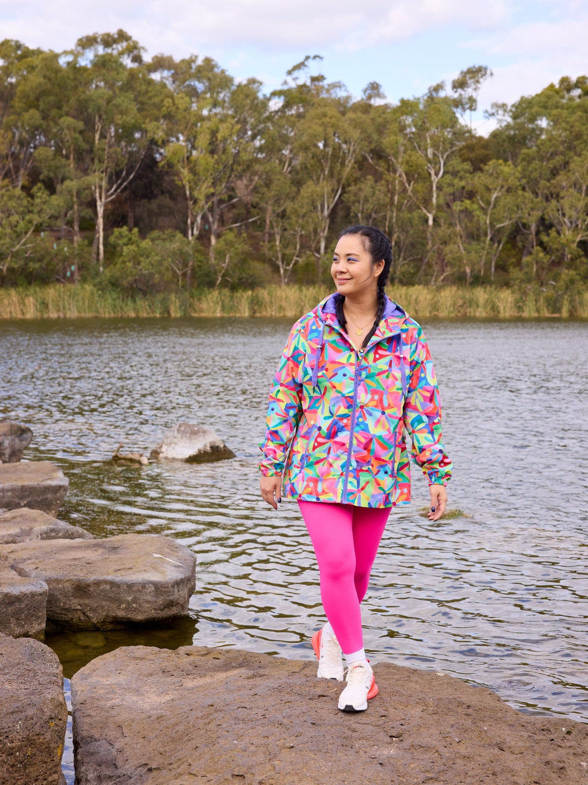 Rainbow Daisies Raincoat - Adults - waterproof spray jacket
