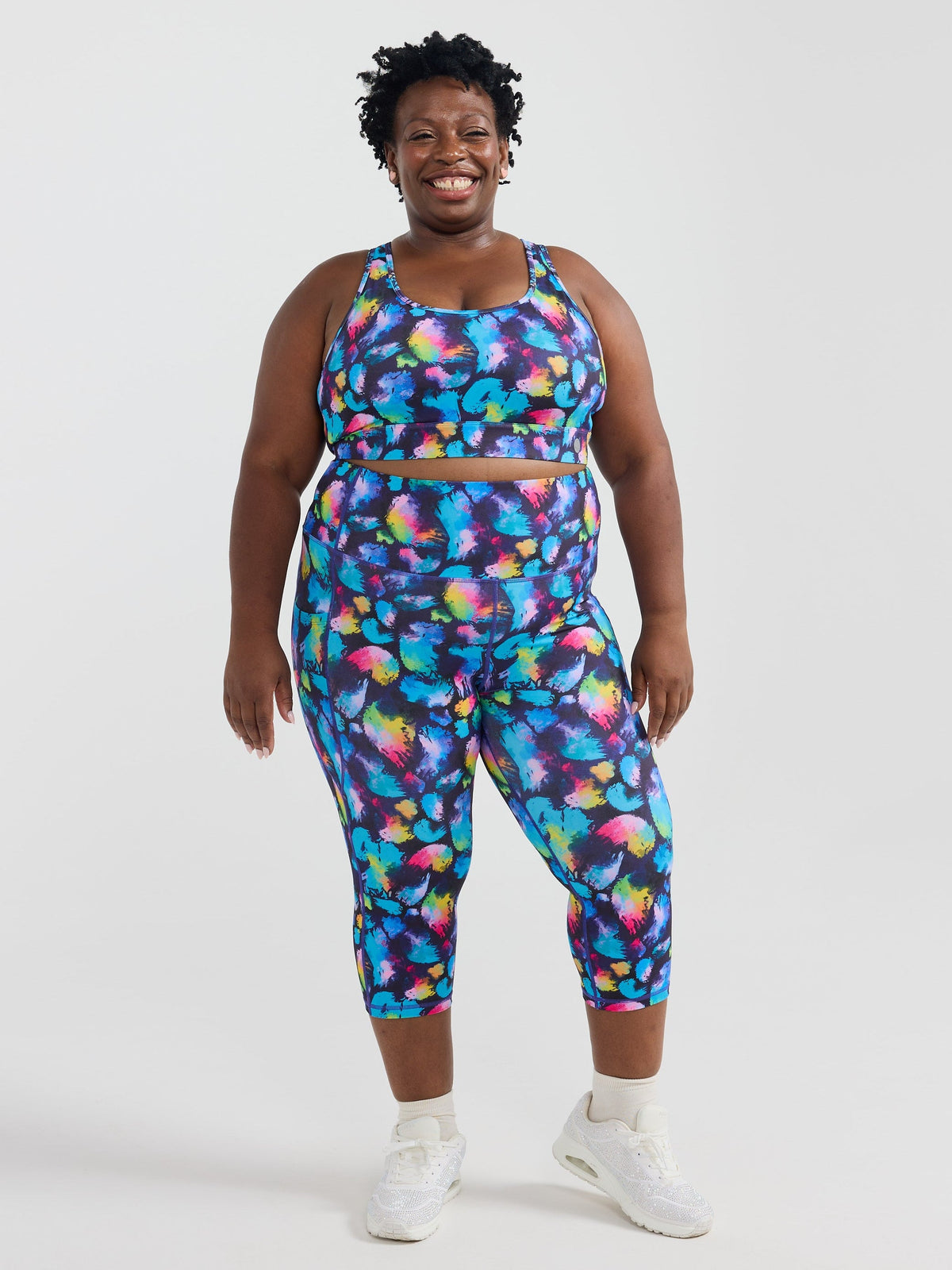 Rainbow Splatter Everyday Cropped Legging - 3/4 length - colourful cropped leggings with pockets