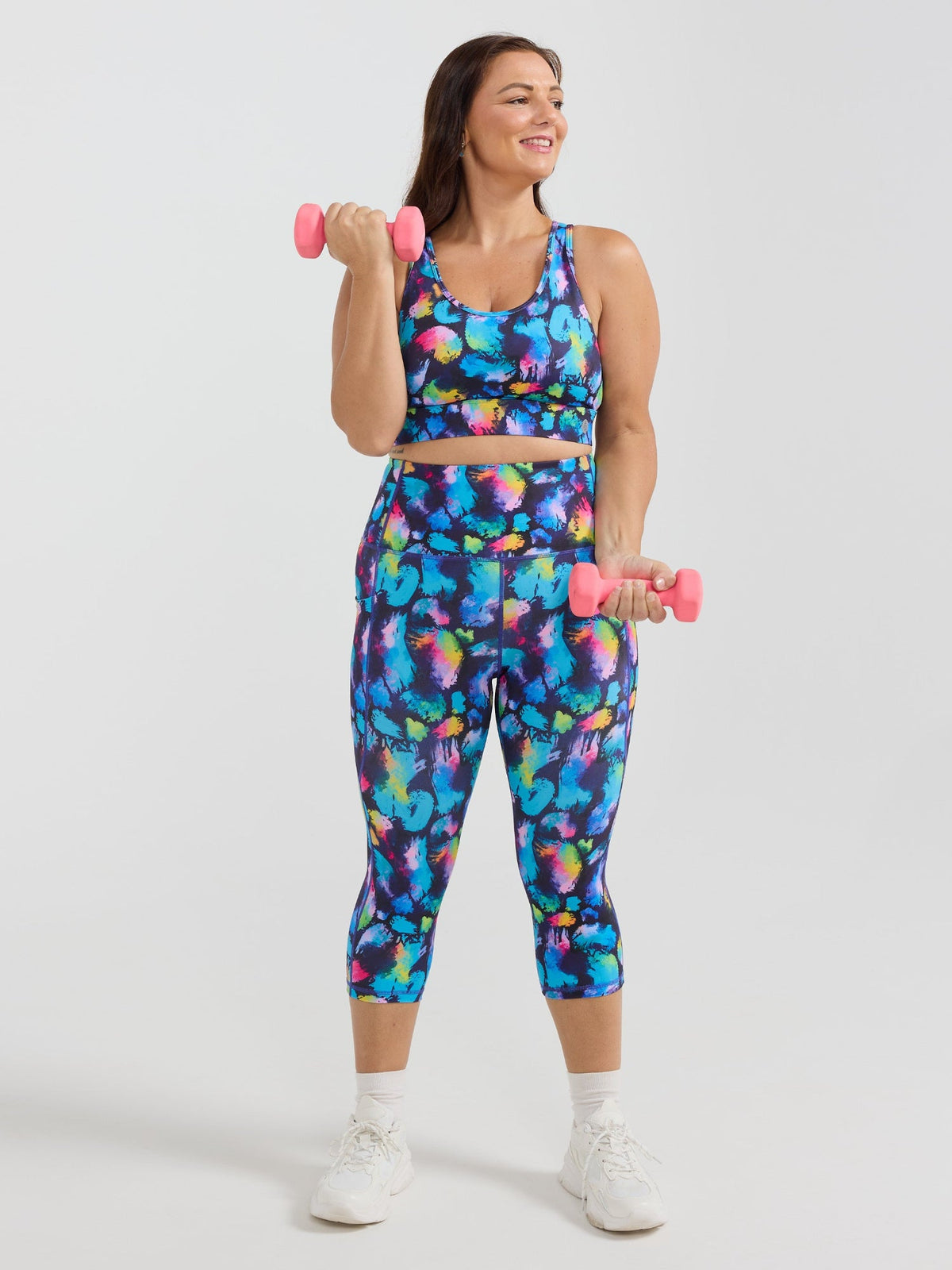 Rainbow Splatter Everyday Cropped Legging - 3/4 length - colourful cropped gym leggings with pockets