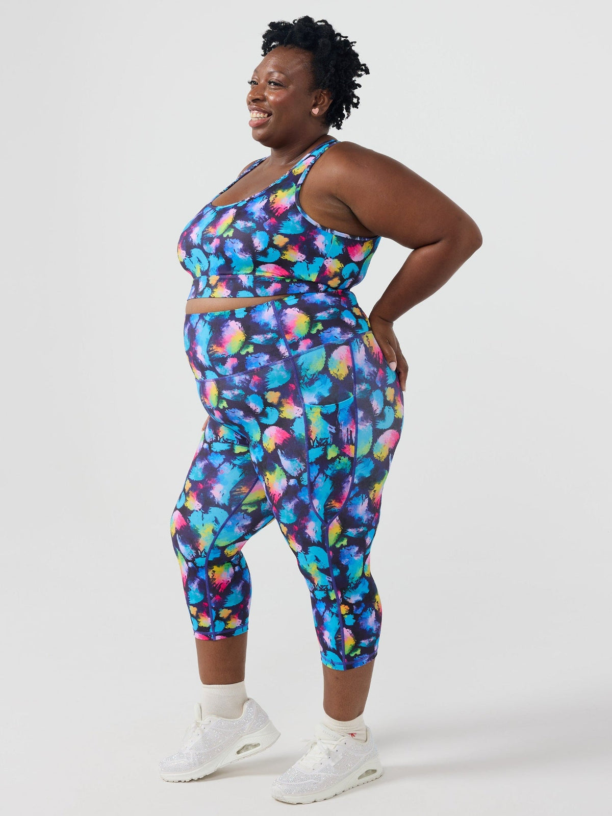 Rainbow Splatter Everyday Cropped Legging - 3/4 length - high waisted 3/4 tights plus size