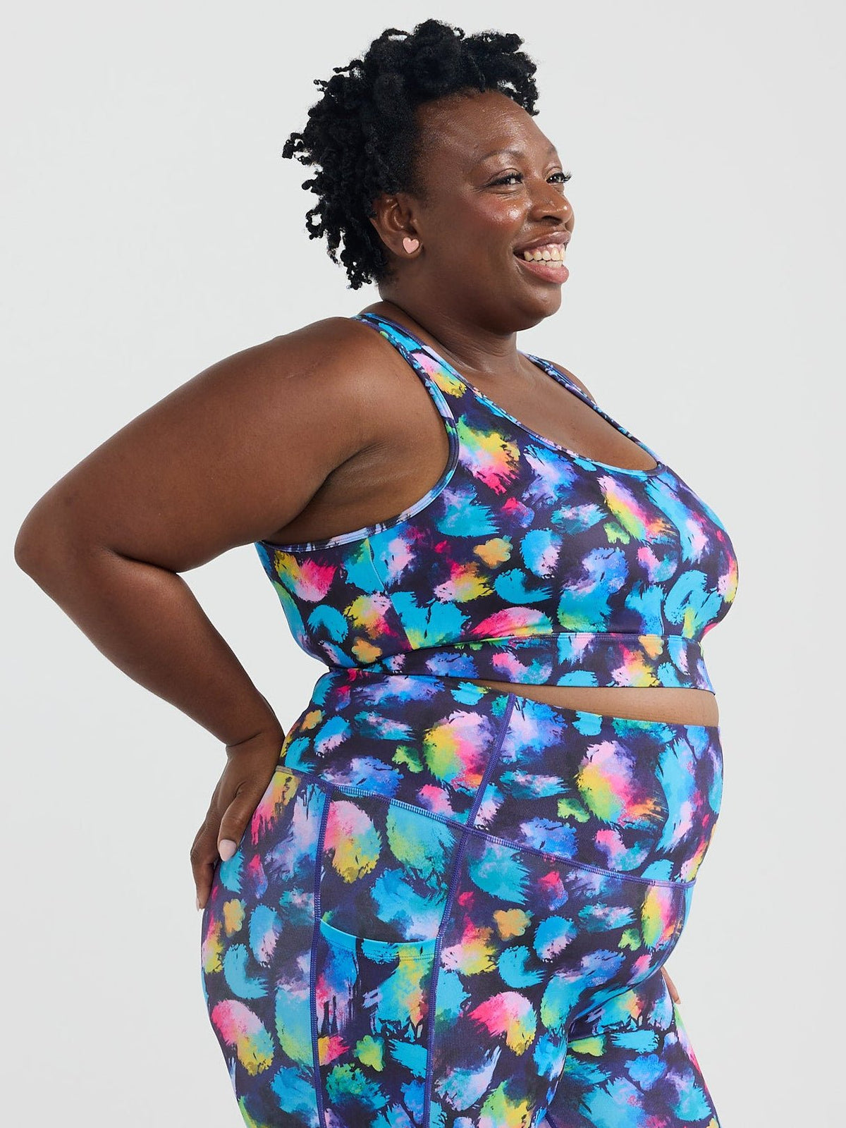 Rainbow Splatter Liberty Hookback Crop - Colourful sports bra