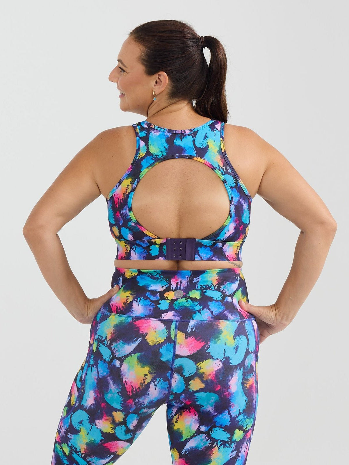 Rainbow Splatter Liberty Hookback Crop - Sports bra with extender