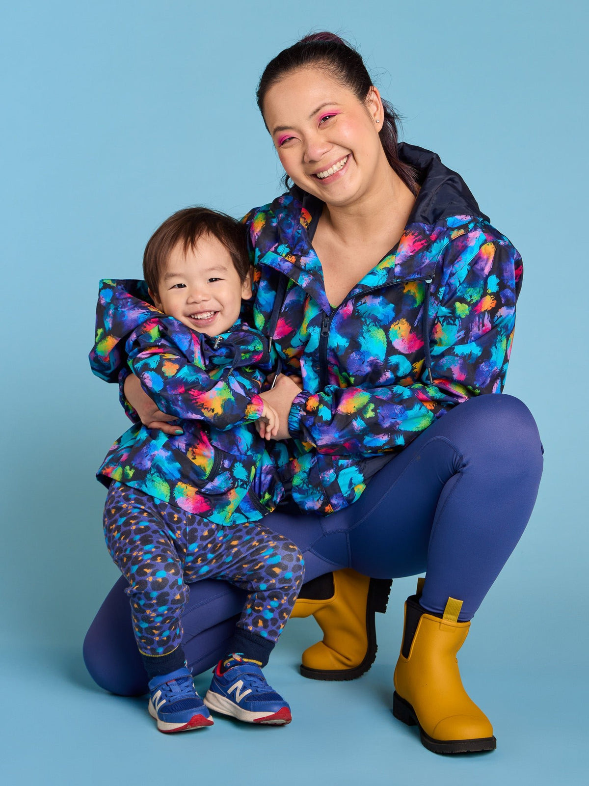 Rainbow Splatter Longline Raincoat - Matching Mini raincoats kids adults