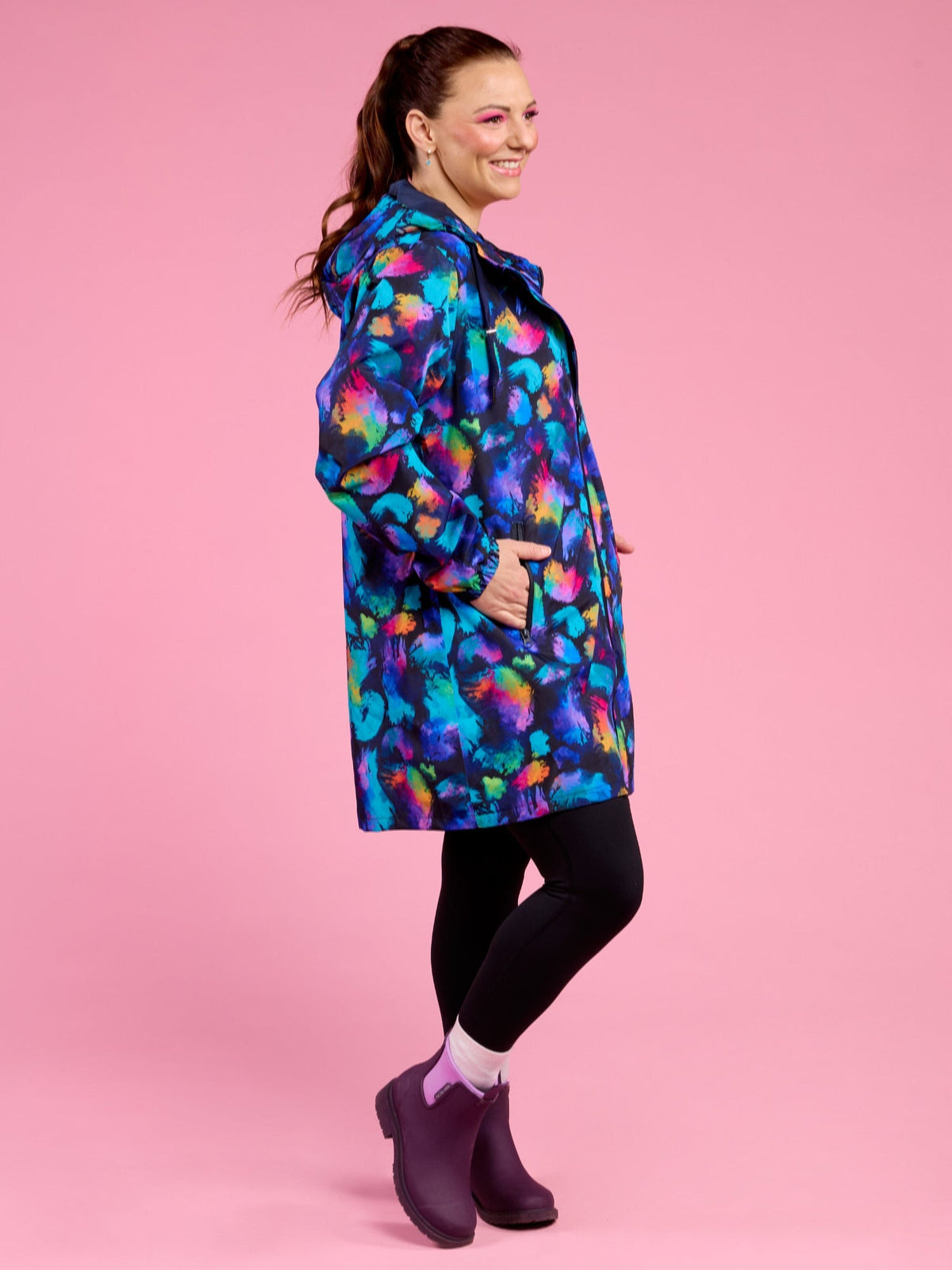 Rainbow Splatter Longline Raincoat - waterproof spray jacket