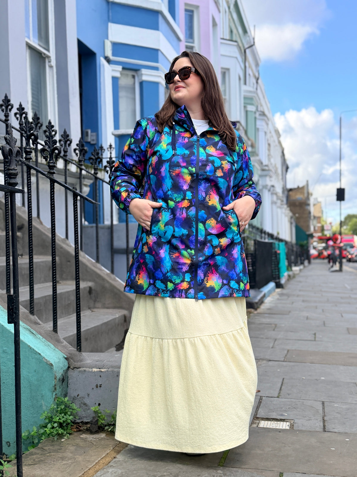 Rainbow Splatter Longline Raincoat, image 12