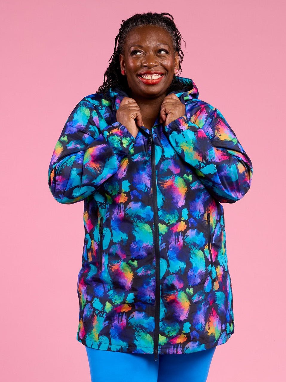 Rainbow Splatter Longline Raincoat - Waterproof Outer Fabric