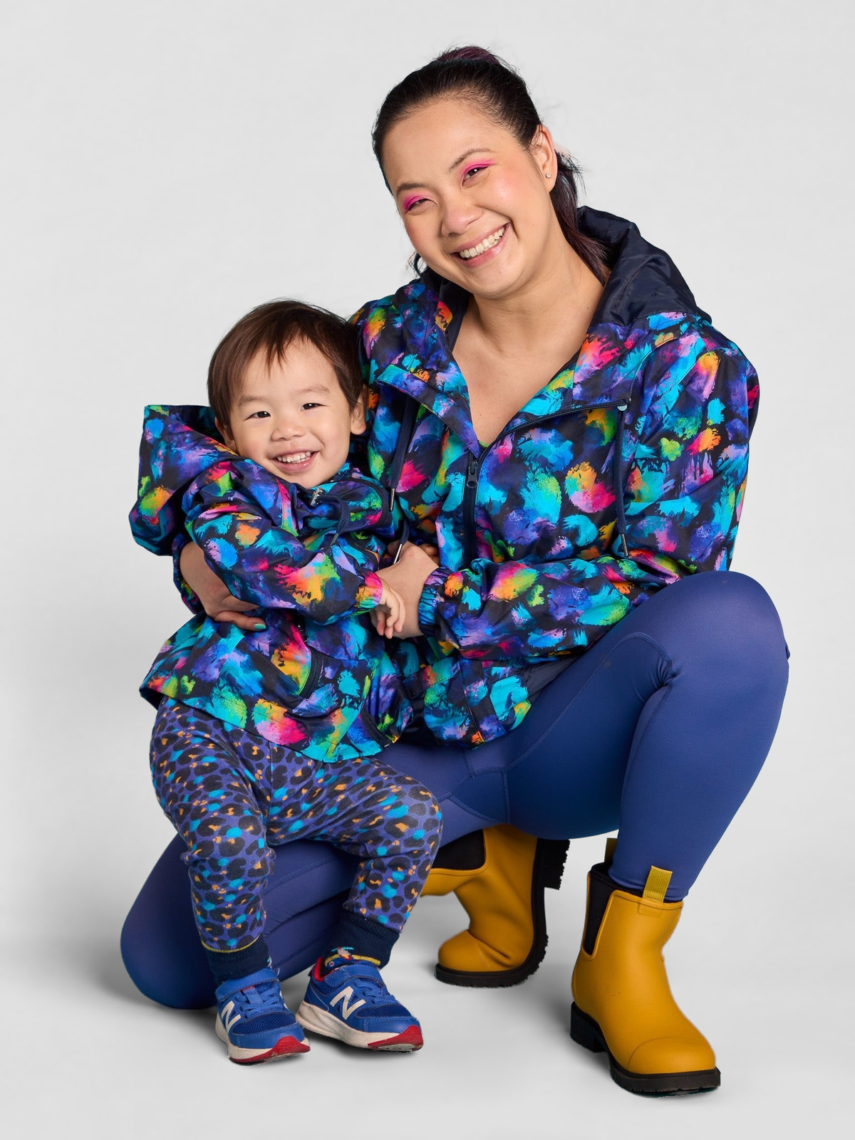 Rainbow Splatter Longline Raincoat - Matching Mini raincoats kids adults