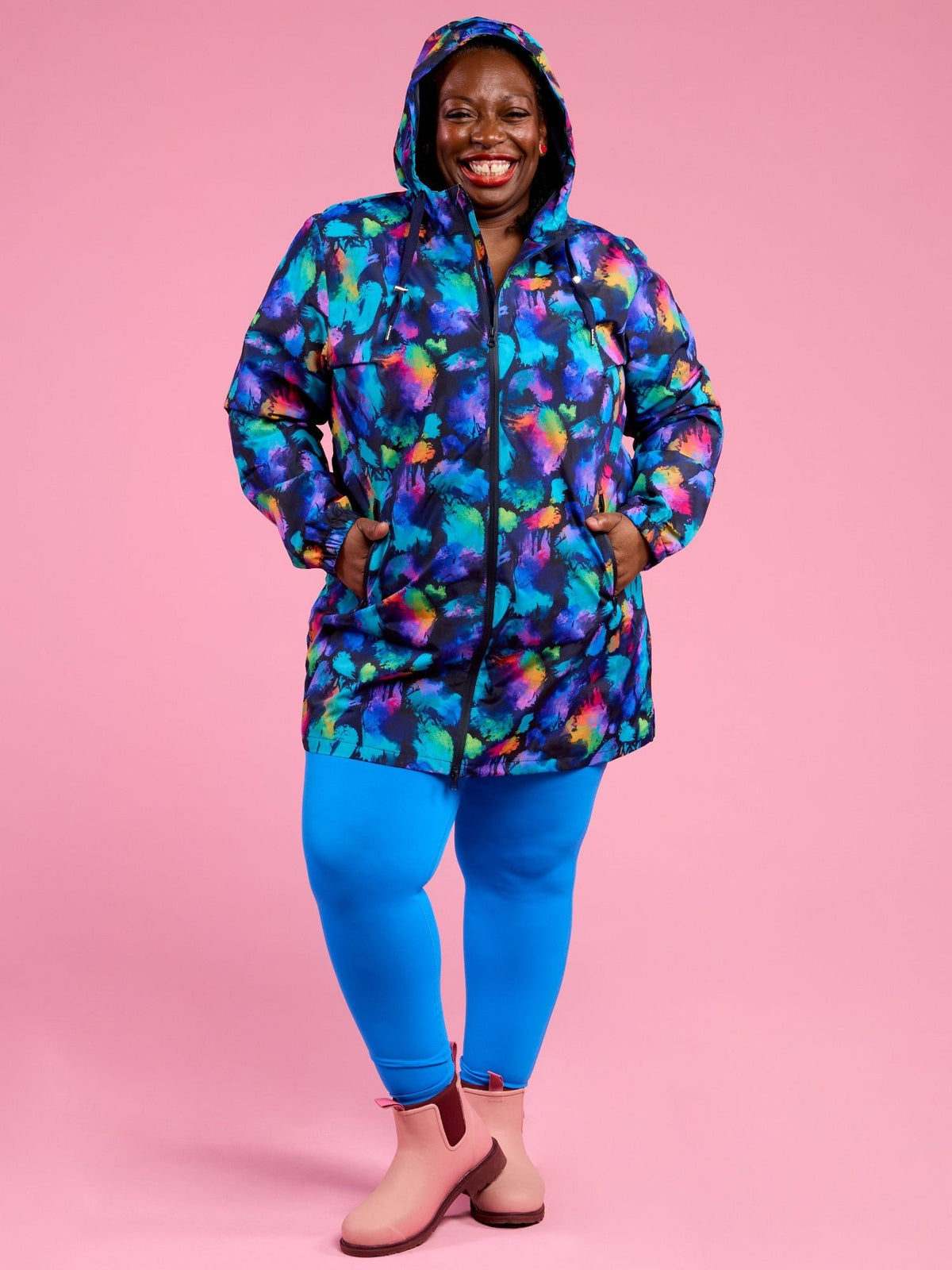 Rainbow Splatter Longline Raincoat - plus sized raincoat