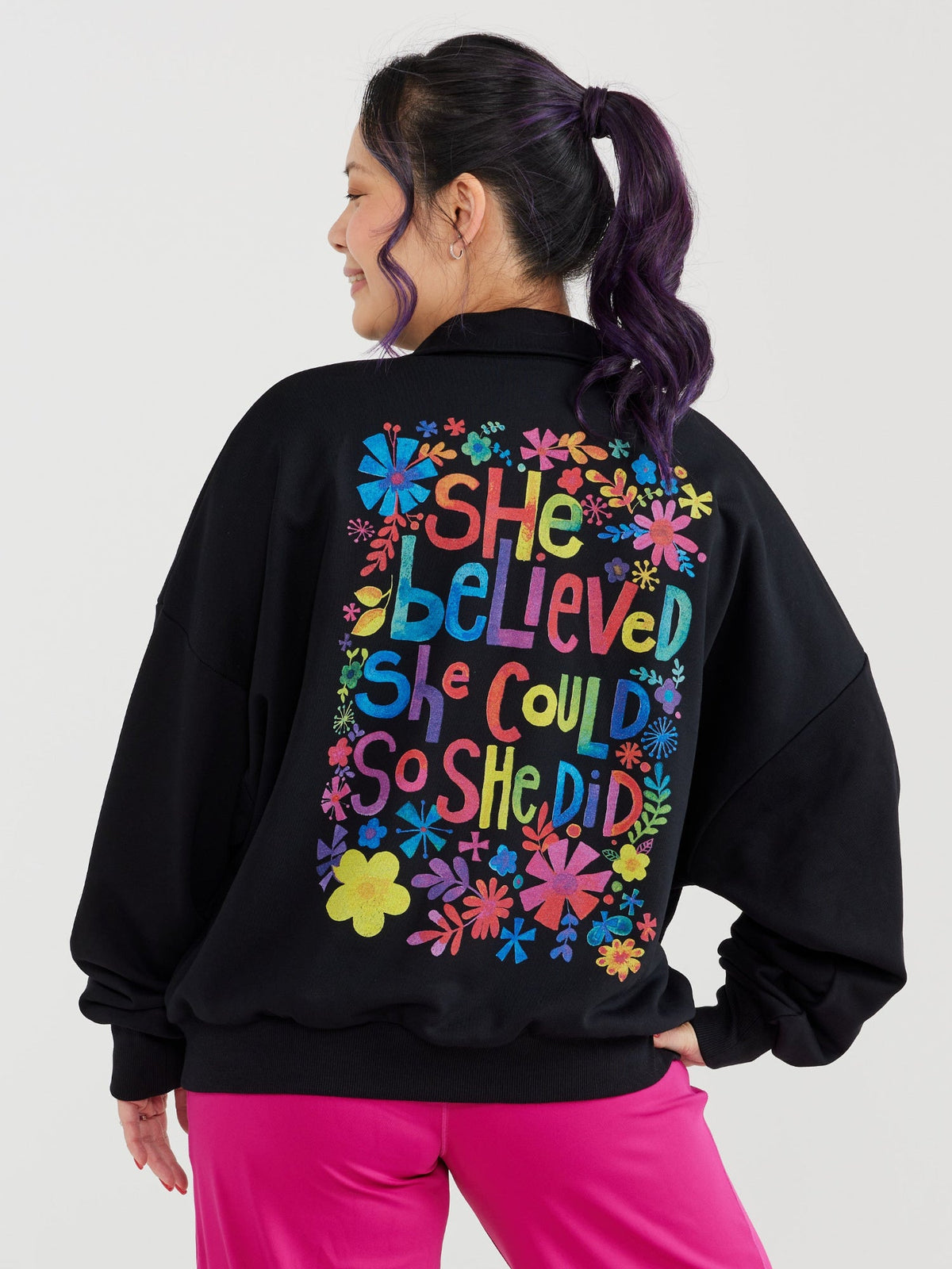 She Believed FlexiZip Sweatshirt - Black