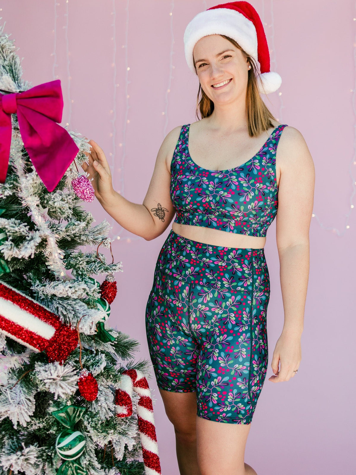 Wild Cherry Active Swim Crop - Christmas print